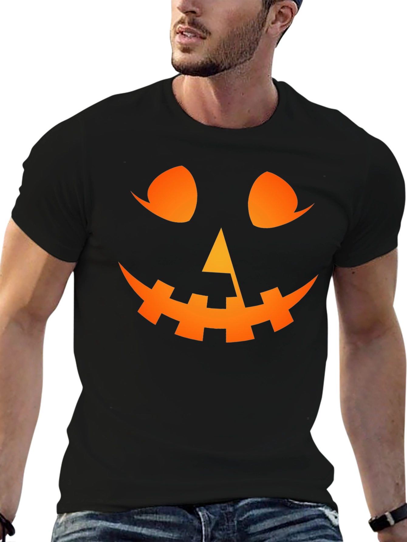 Halloween Pumpkin Face Black T-Shirt
