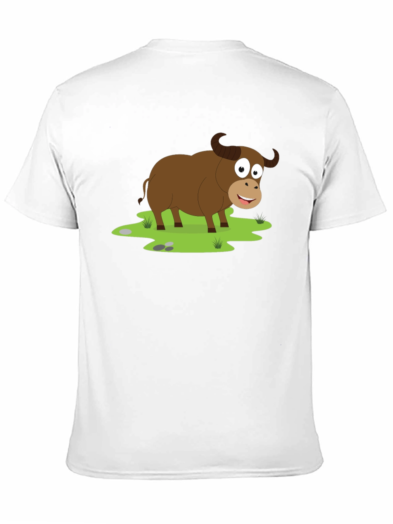Cartoon Buffalo Graphic Tee - Black Cotton T-Shirt