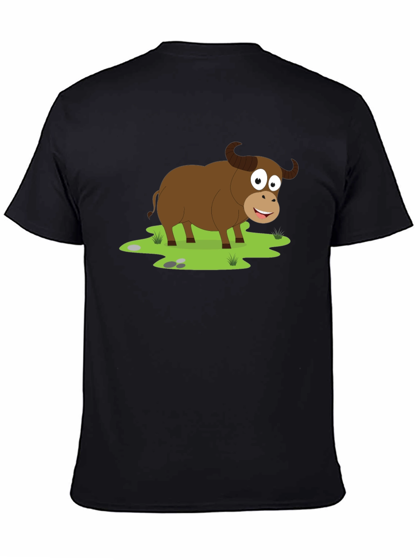 Cartoon Buffalo Graphic Tee - Black Cotton T-Shirt