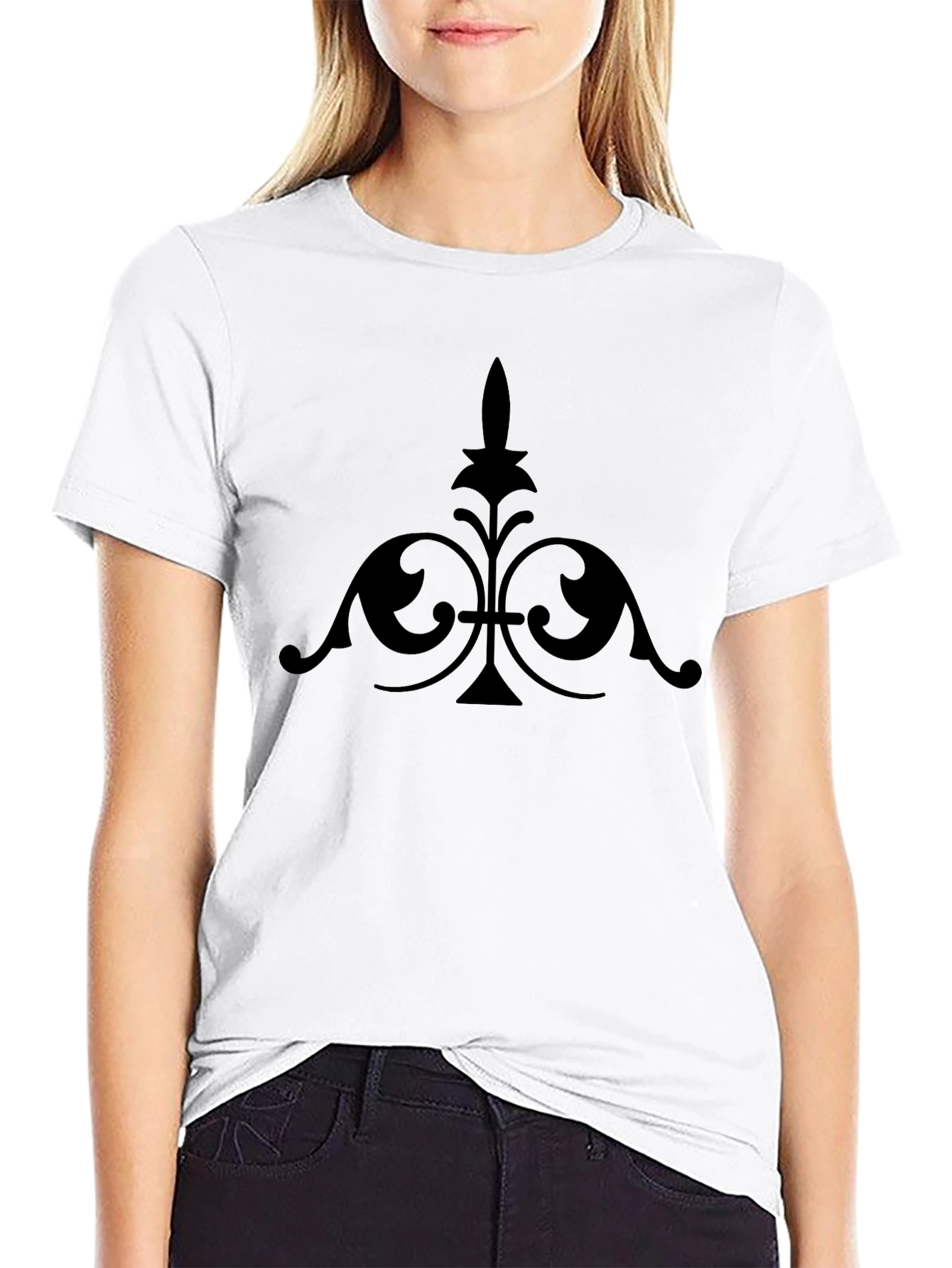Elegant Black Tee with Ornamental Fleur-de-Lis Design