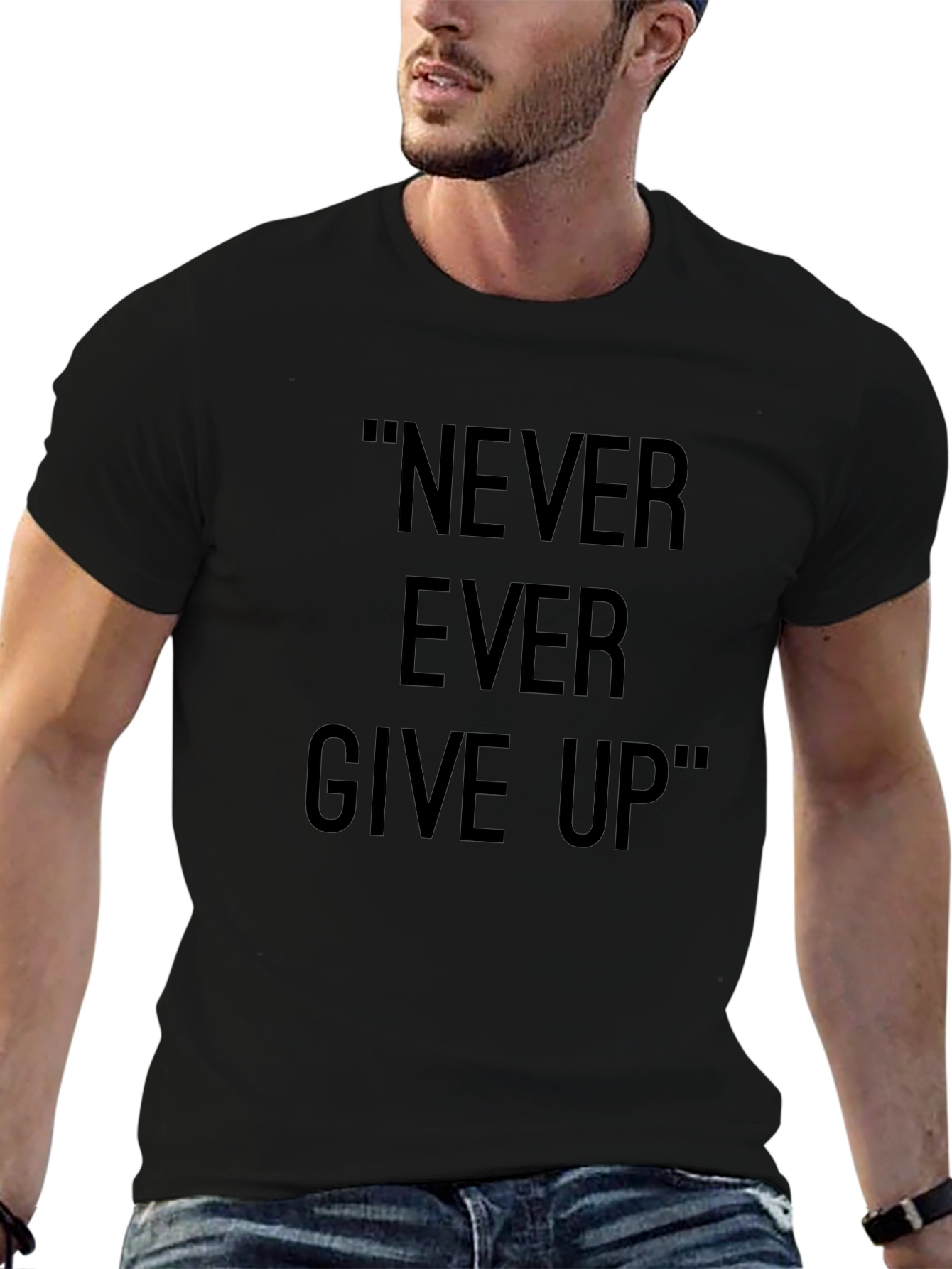 Inspirational Never Ever Give Up Black T-Shirt