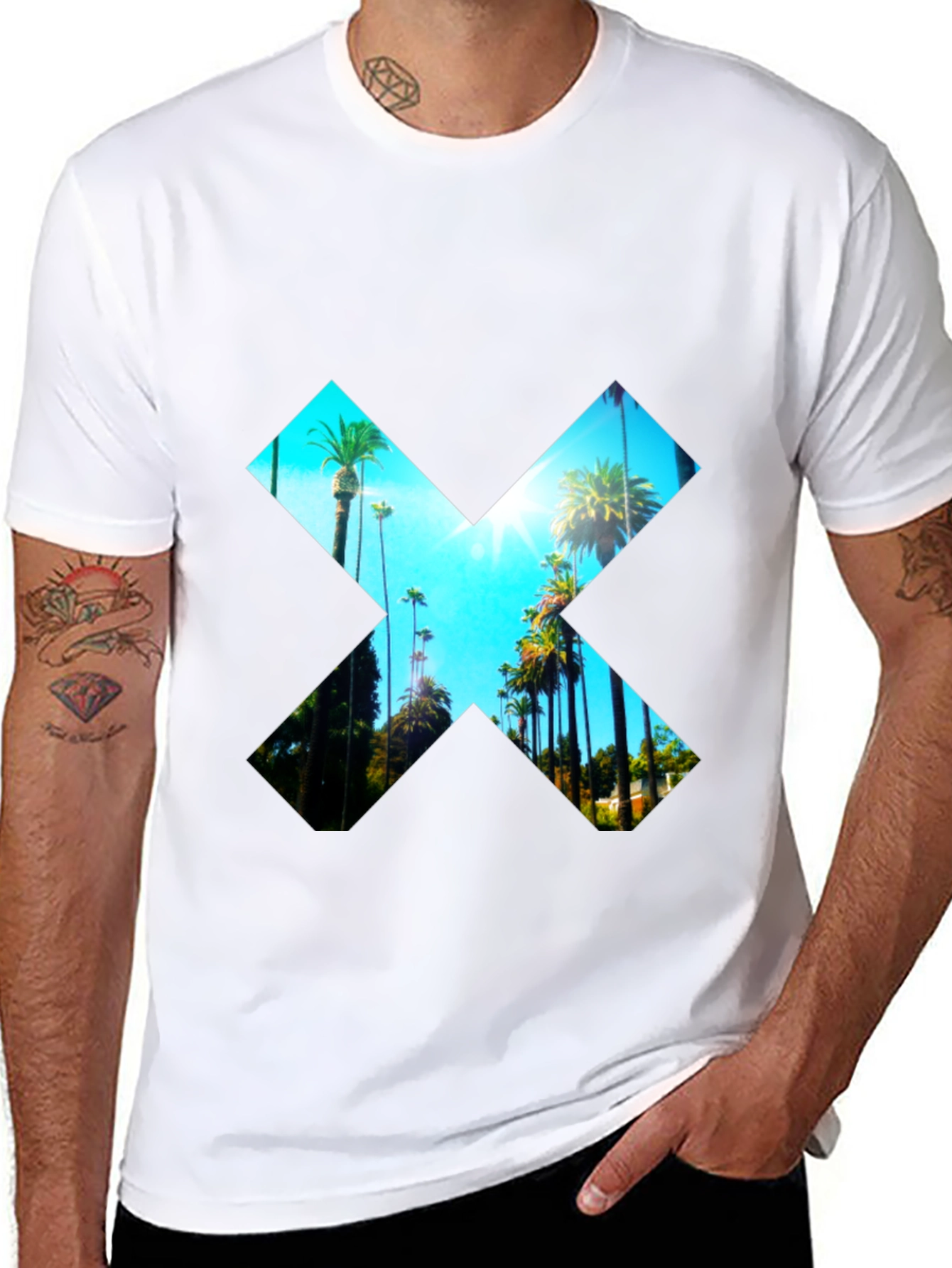 Palm Tree X Graphic Tee - Stylish Menswear