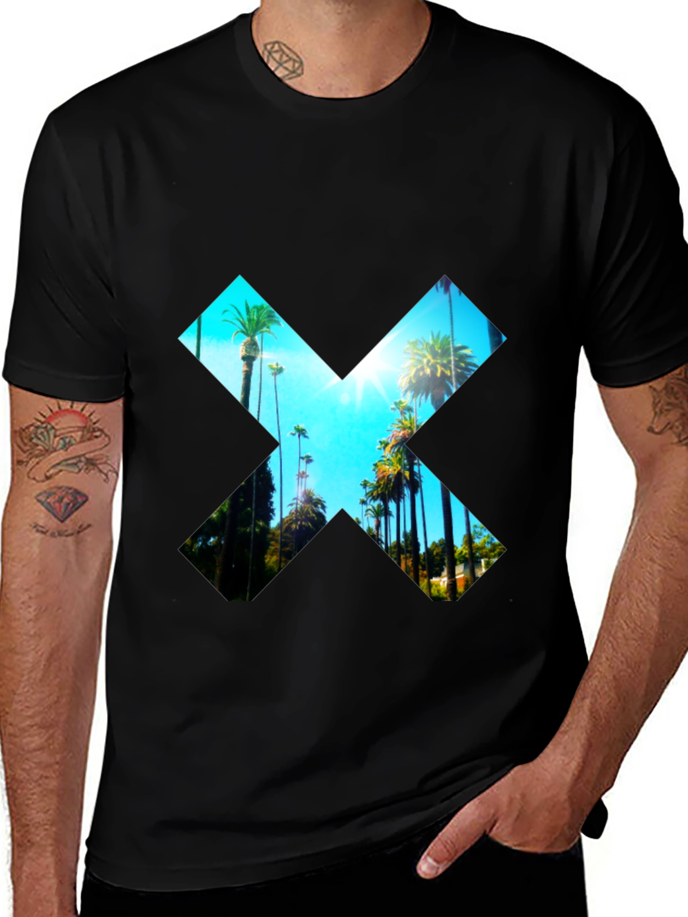 Palm Tree X Graphic Tee - Stylish Menswear