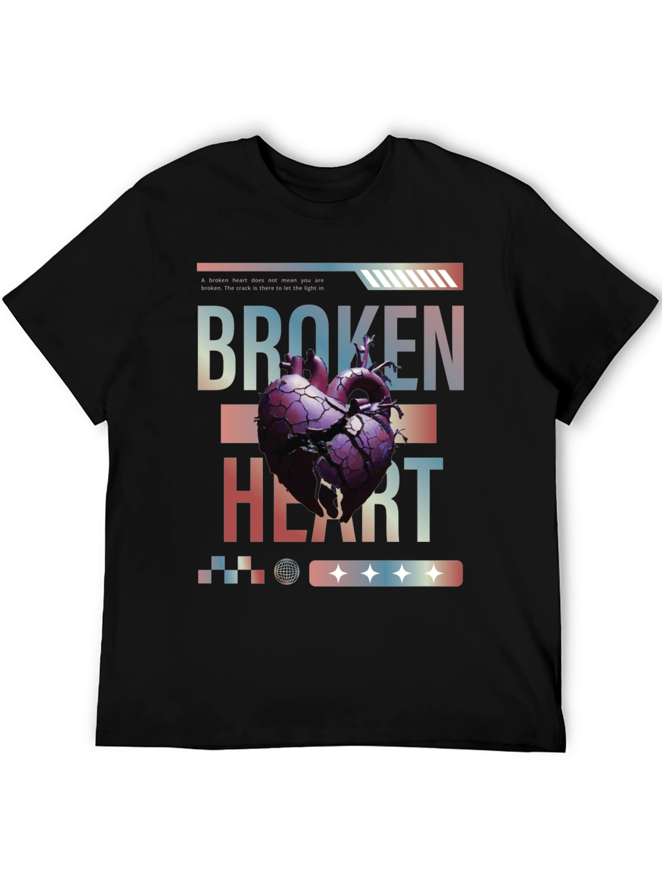 Broken Heart Graphic Print T-Shirt - Black