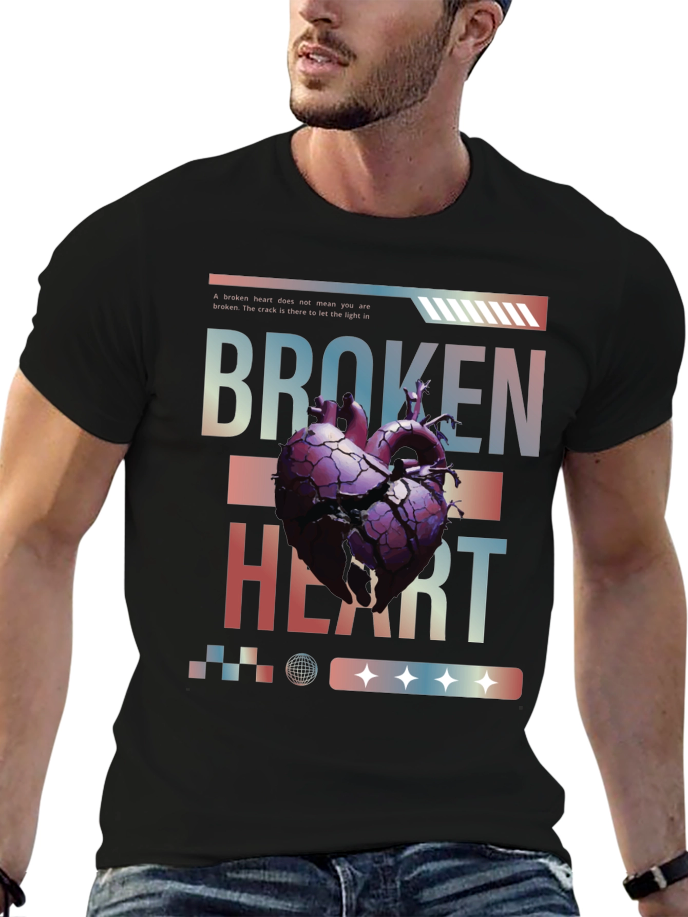 Broken Heart Graphic Print T-Shirt - Black