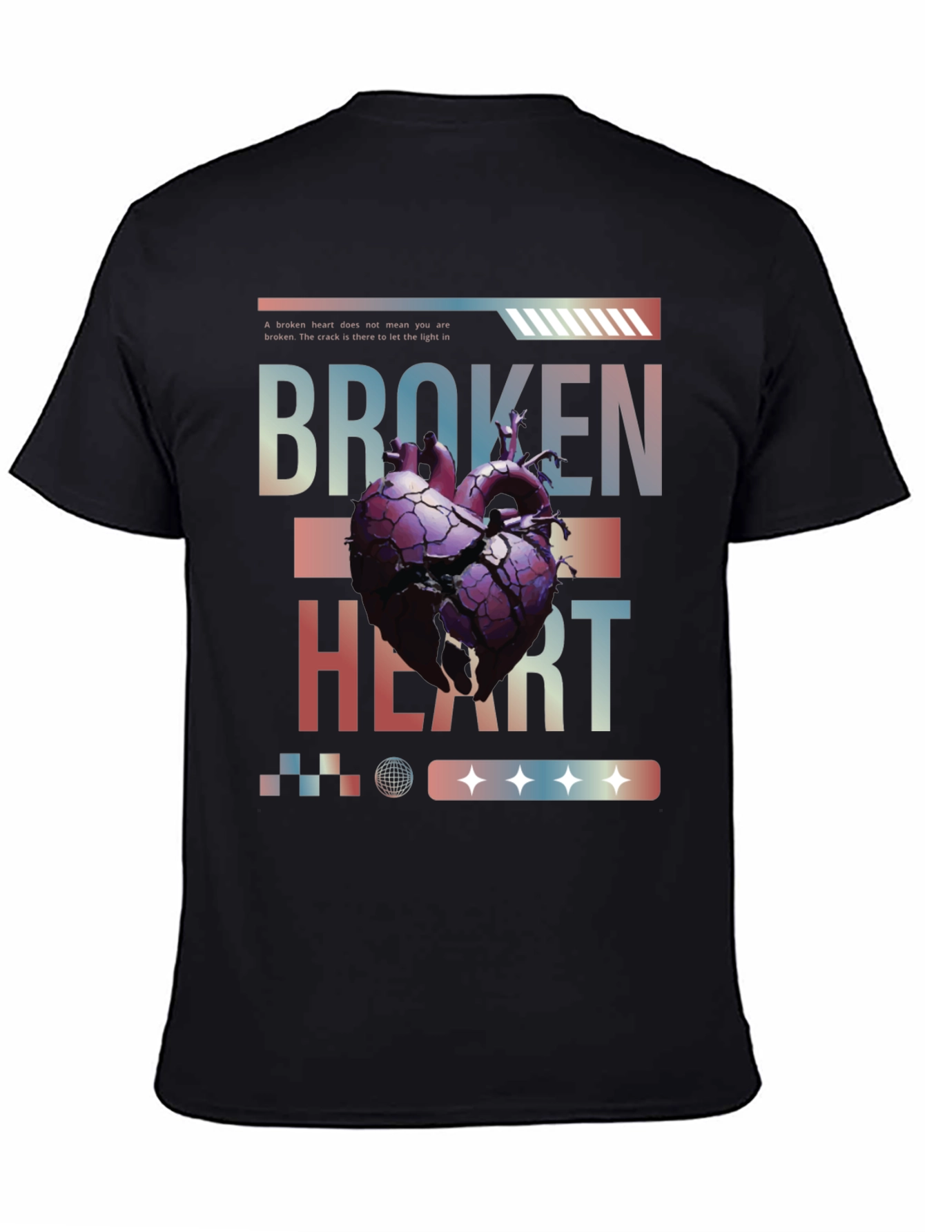 Broken Heart Graphic Print T-Shirt - Black