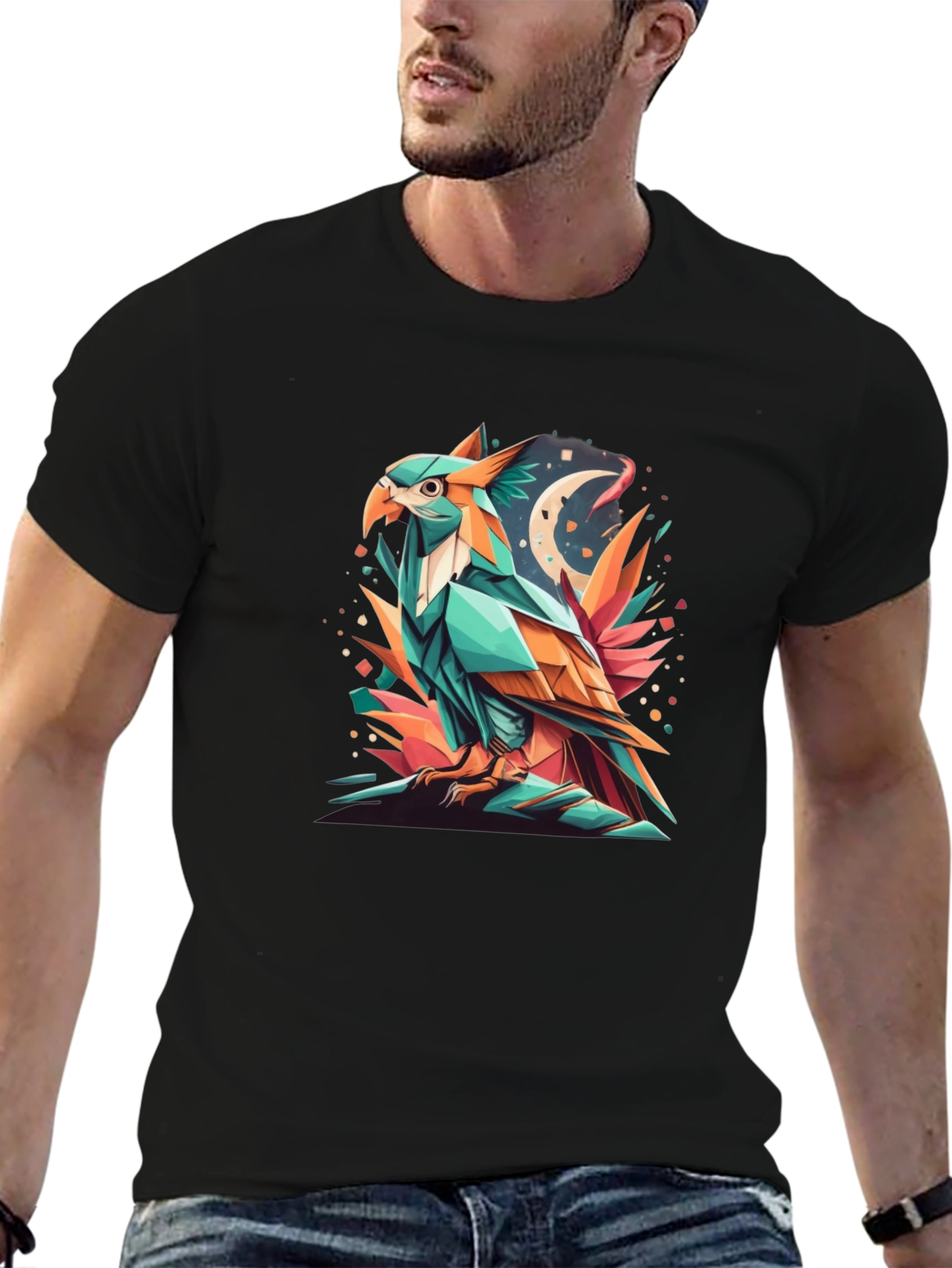 Geometric Eagle Graphic Tee - Modern Art Design