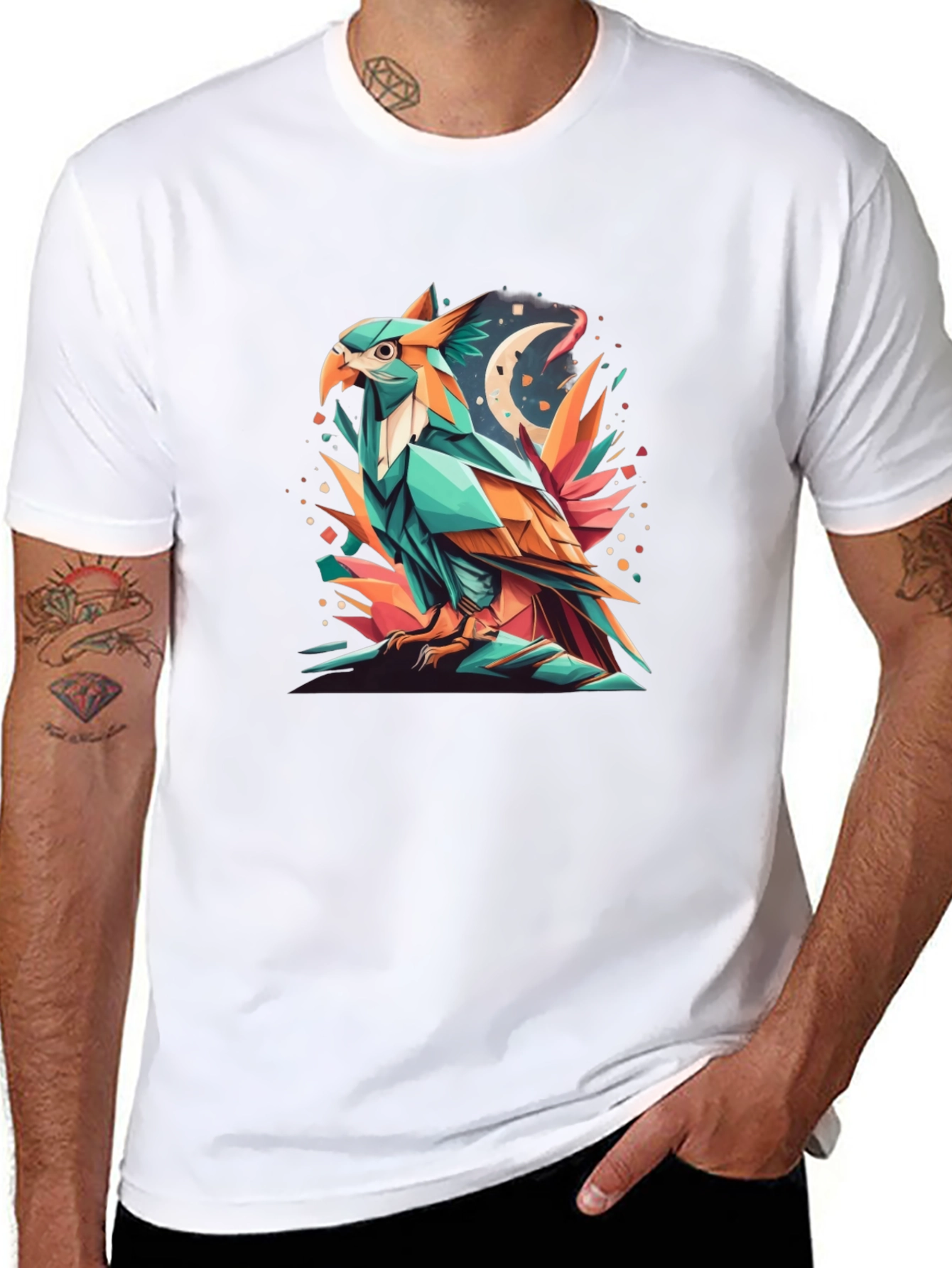 Geometric Eagle Graphic Tee - Modern Art Design
