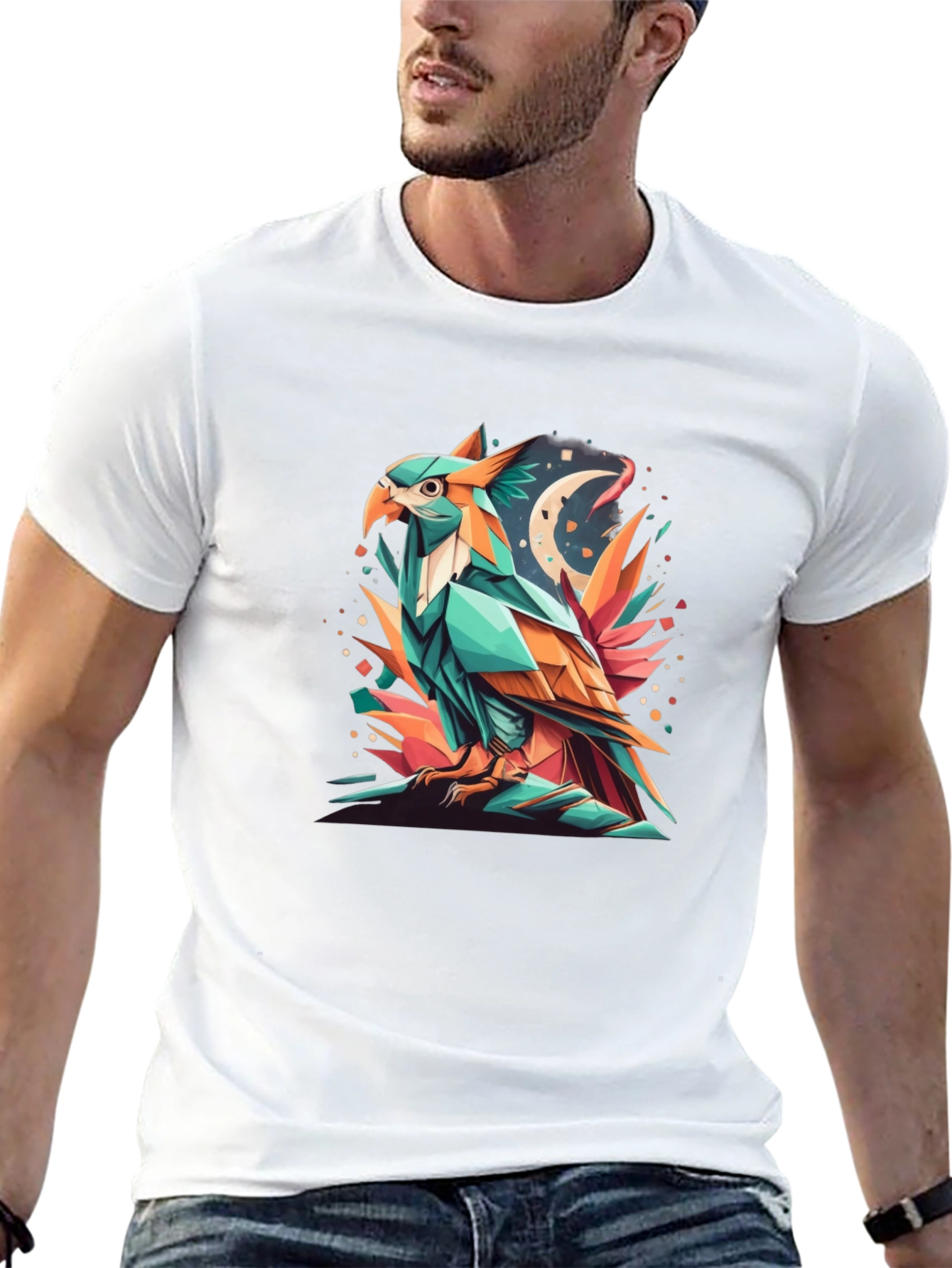 Geometric Eagle Graphic Tee - Modern Art Design