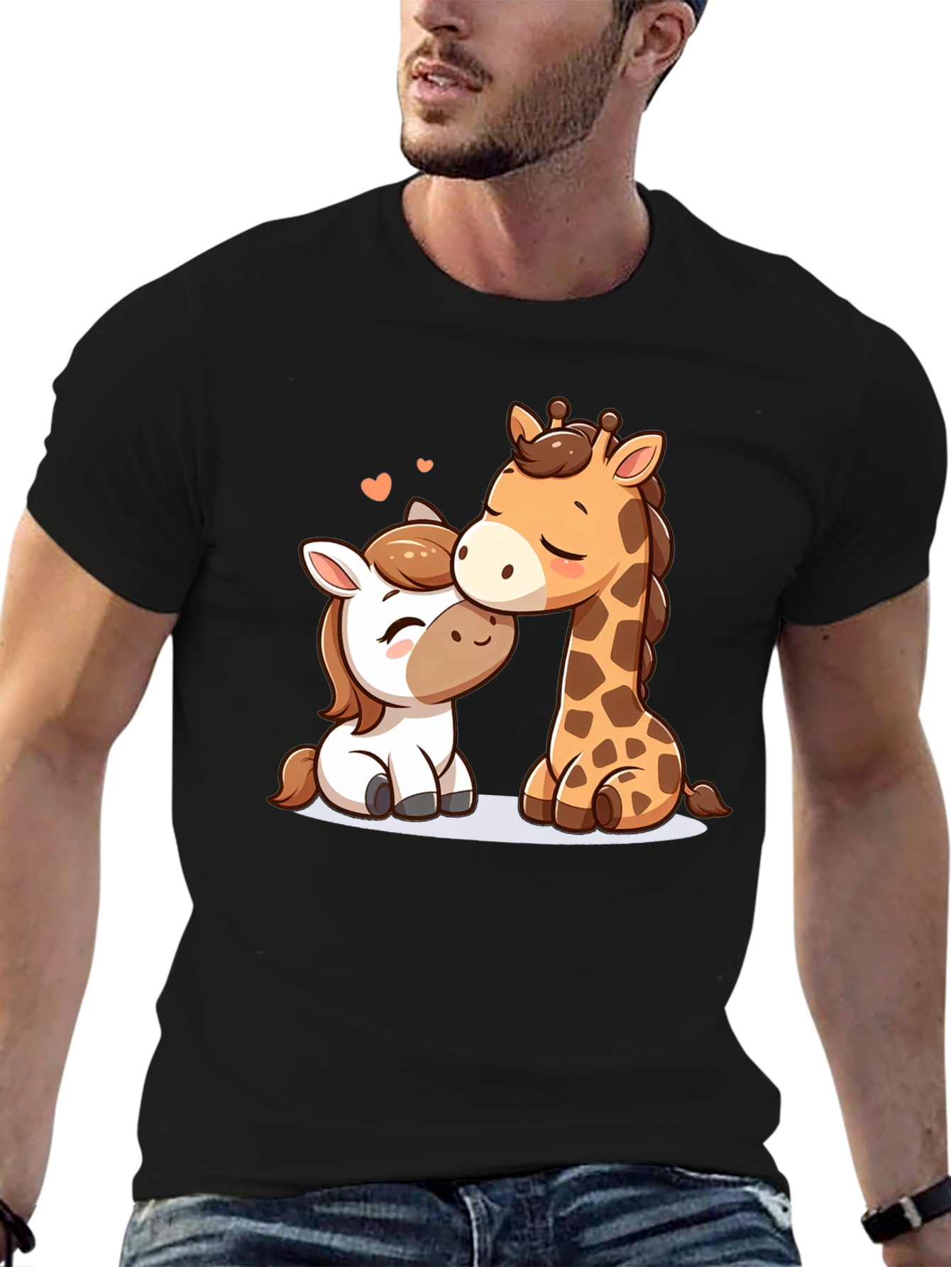 Cute Cartoon Animals Black T-Shirt