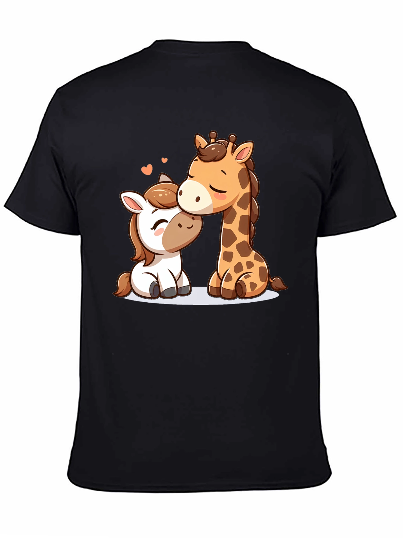 Cute Cartoon Animals Black T-Shirt