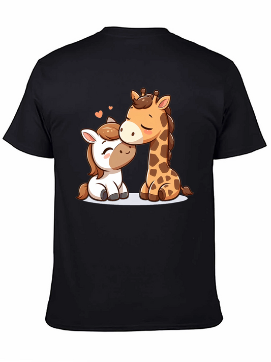 Cute Cartoon Animals Black T-Shirt