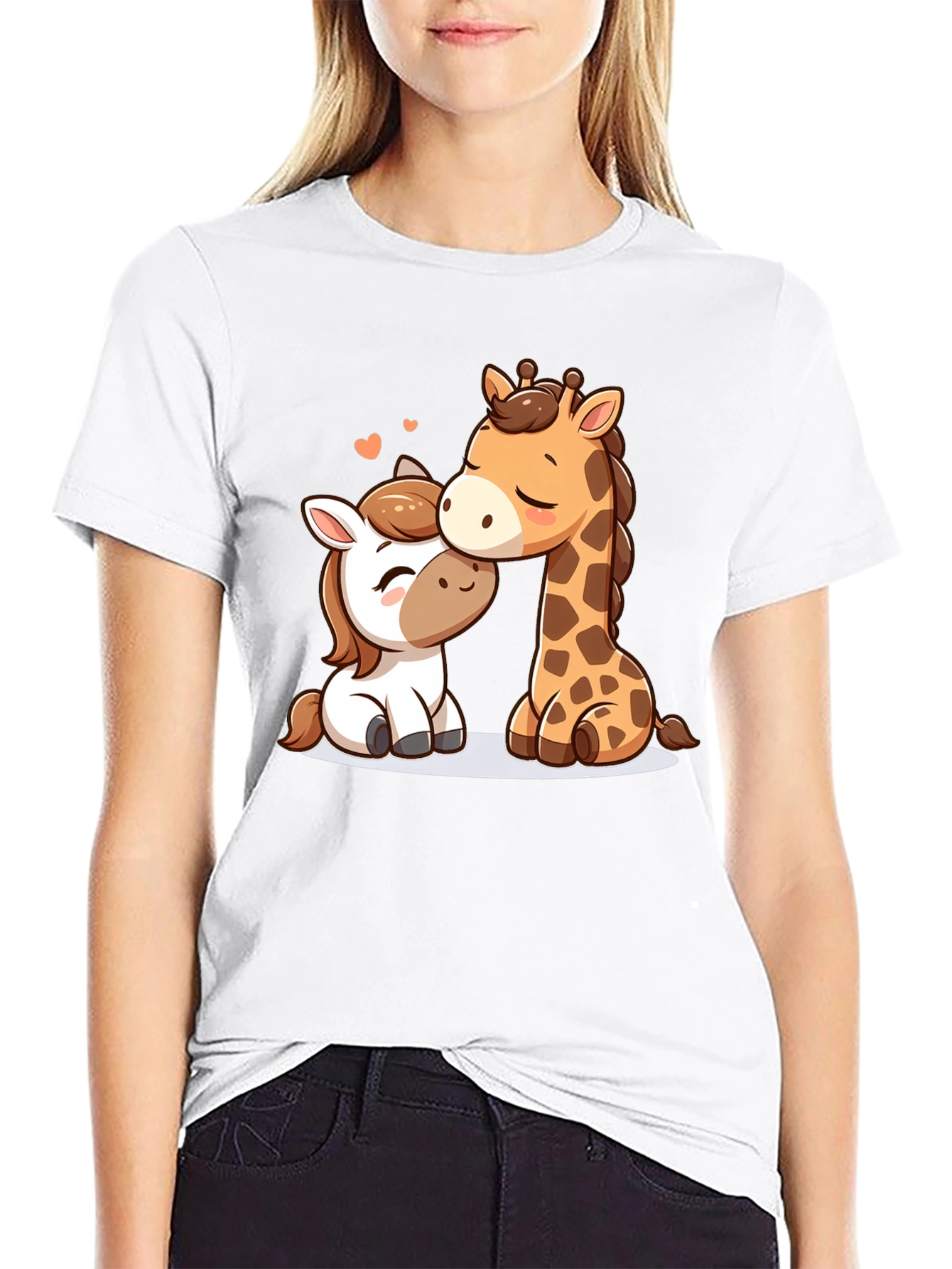 Cute Cartoon Animals Black T-Shirt