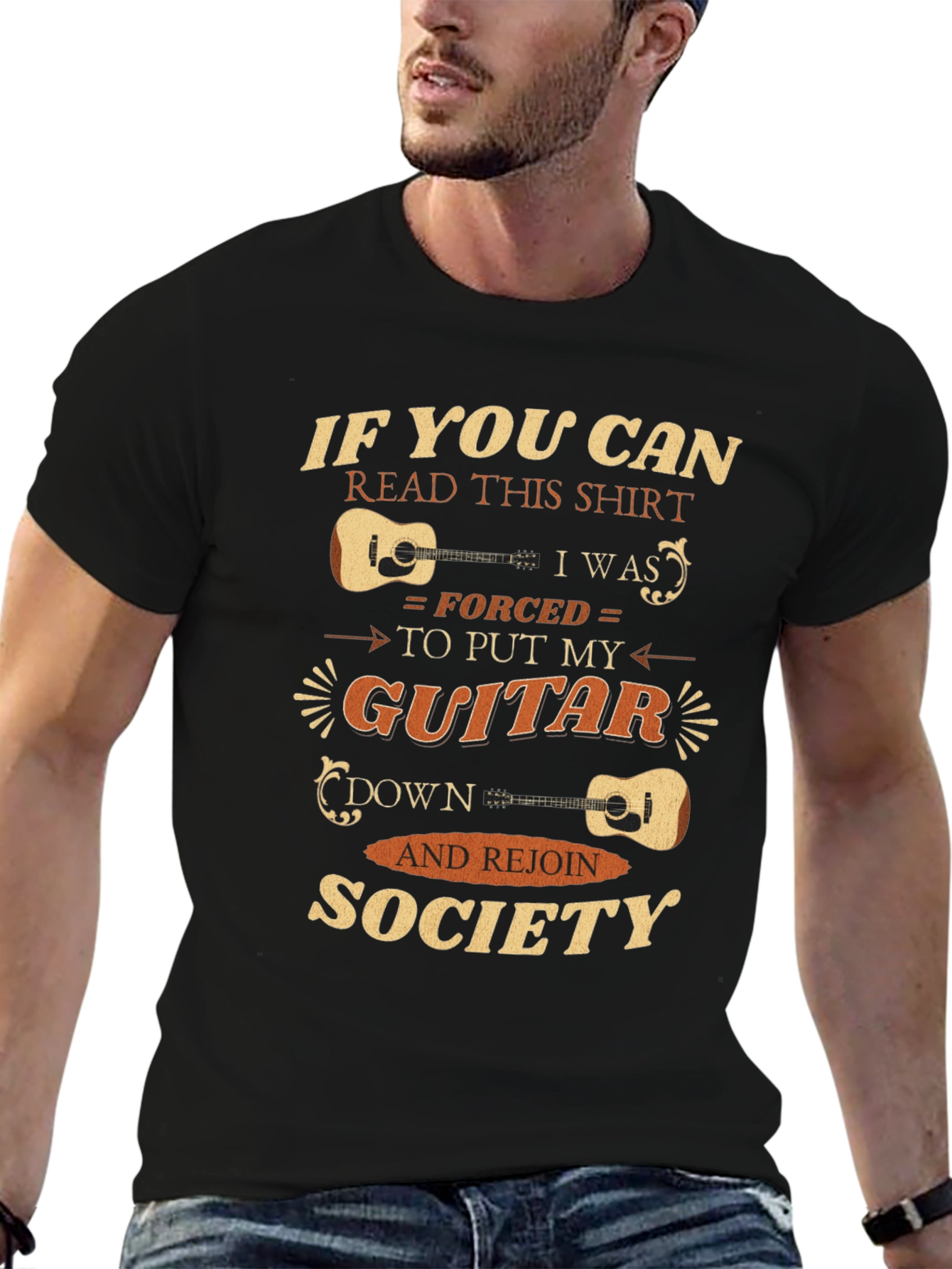 Funny Guitarist T-Shirt - Forced To Rejoin Society