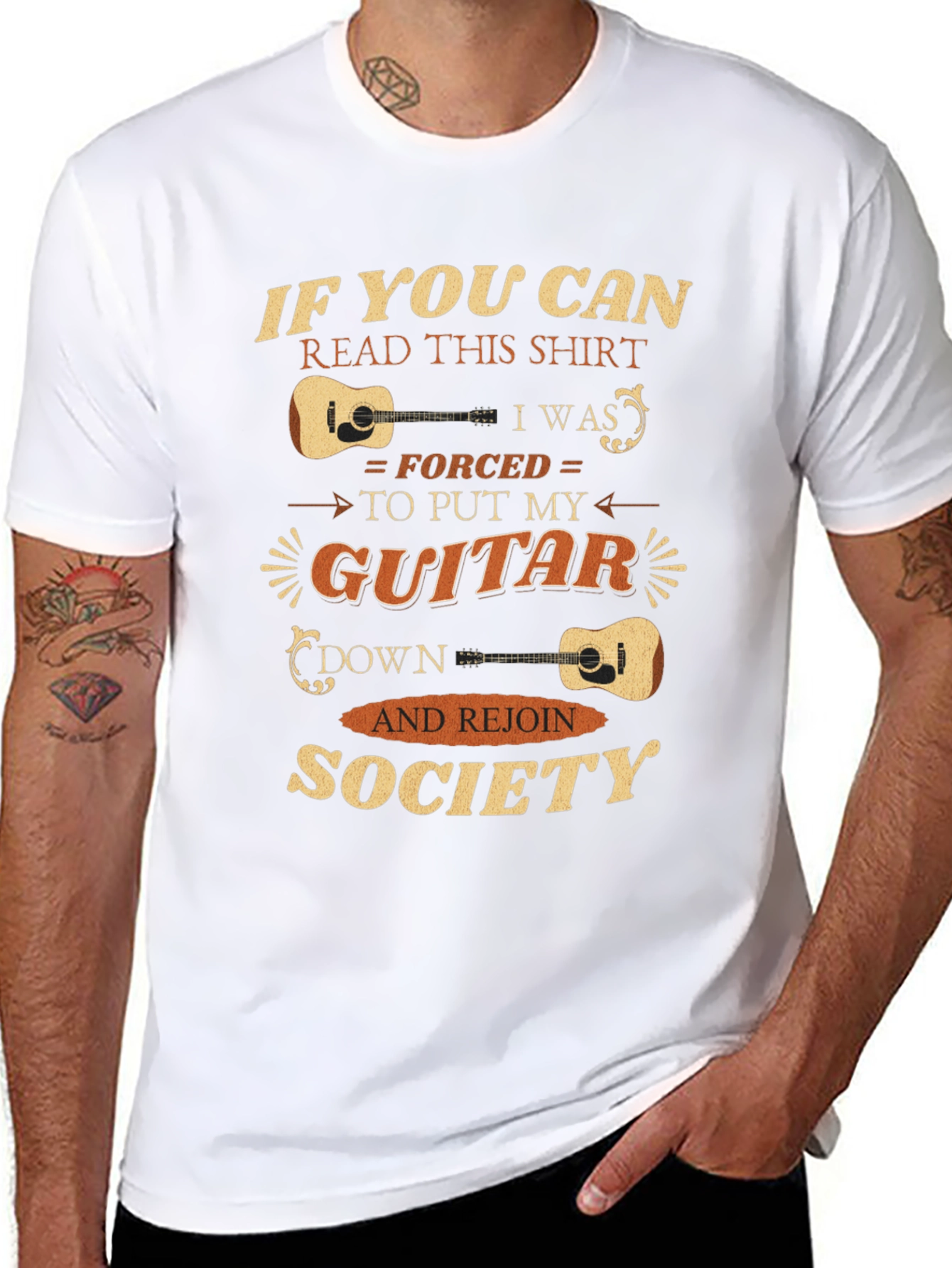 Funny Guitarist T-Shirt - Forced To Rejoin Society