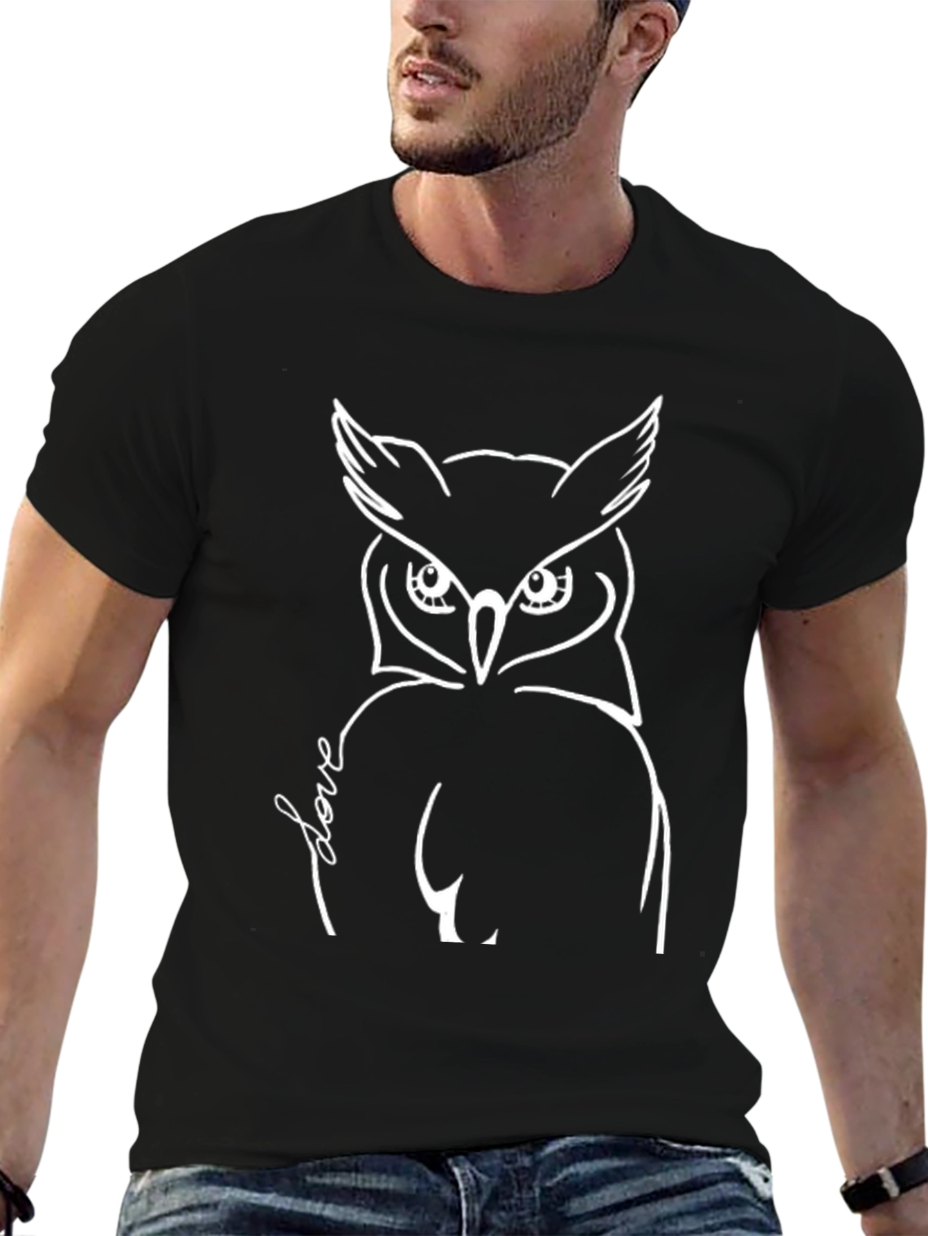 Owl Love Graphic T-Shirt - Black Crew Neck Tee