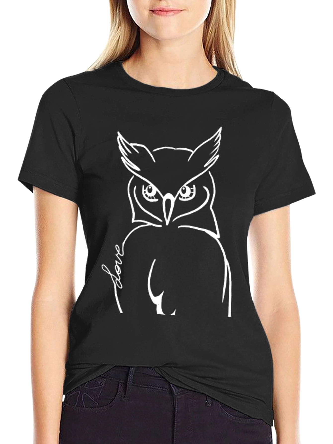 Owl Love Graphic T-Shirt - Black Crew Neck Tee