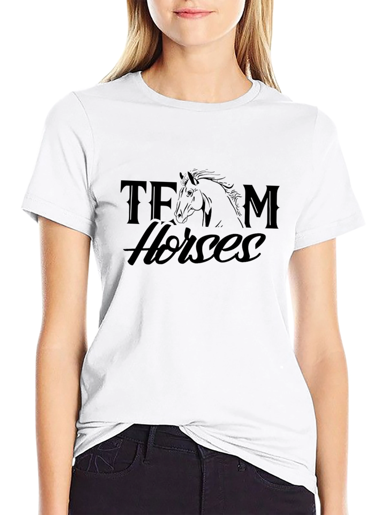 Team Horses Graphic Tee - Black Cotton T-Shirt
