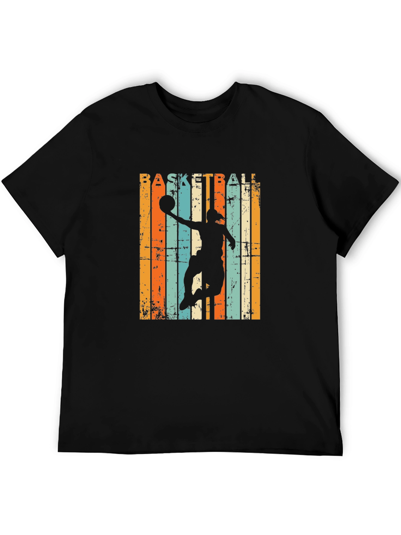 Basketball Silhouette Retro Striped Graphic Tee