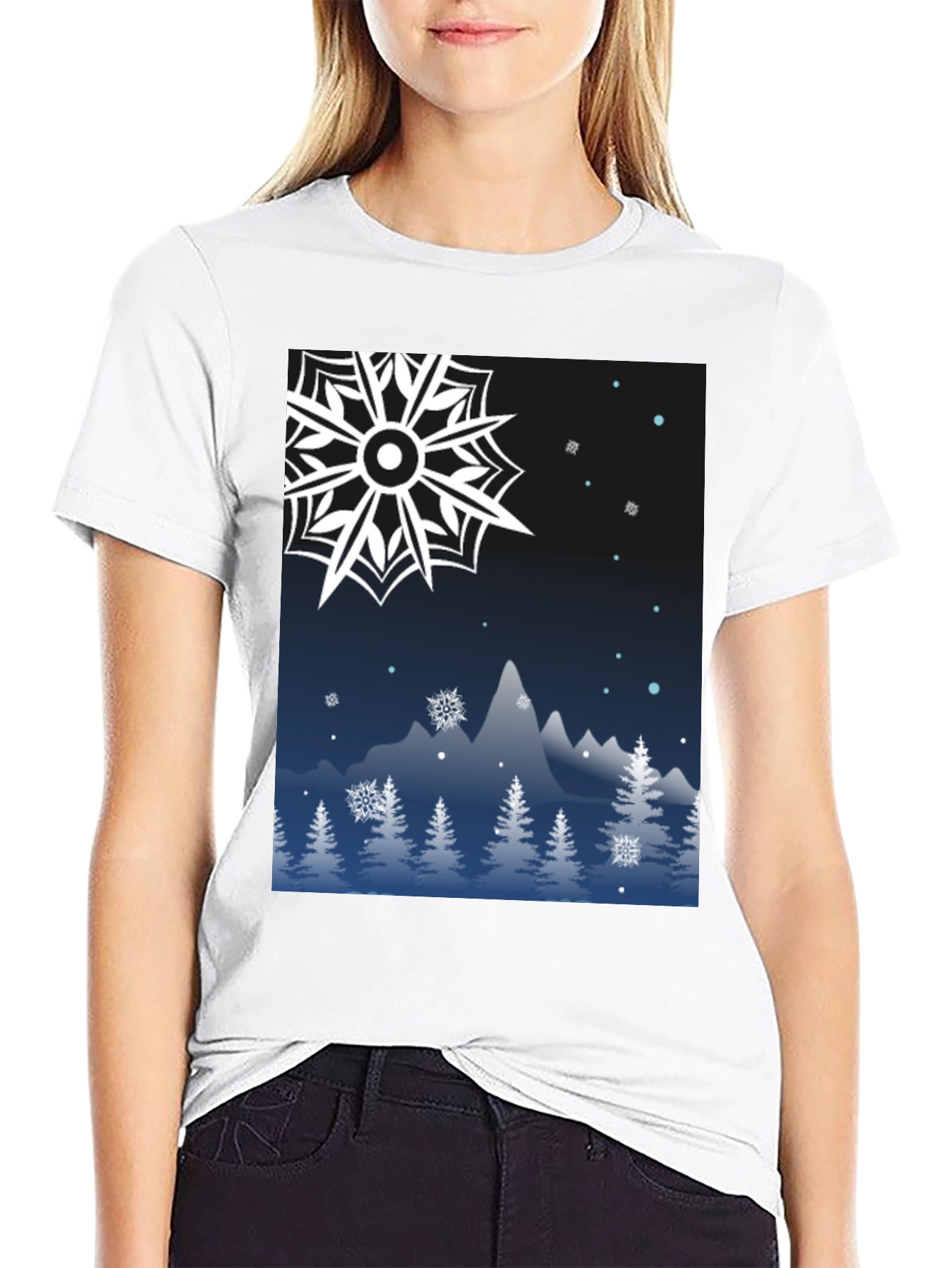 Winter Snowflake Graphic Tee - Mountain Scene