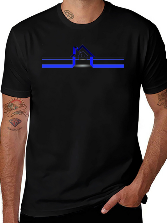 Modern Black Tee with Geometric House Design