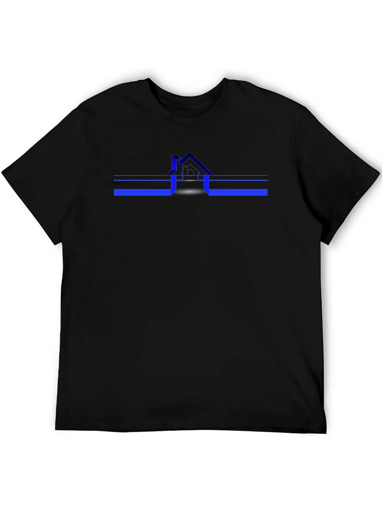Modern Black Tee with Geometric House Design