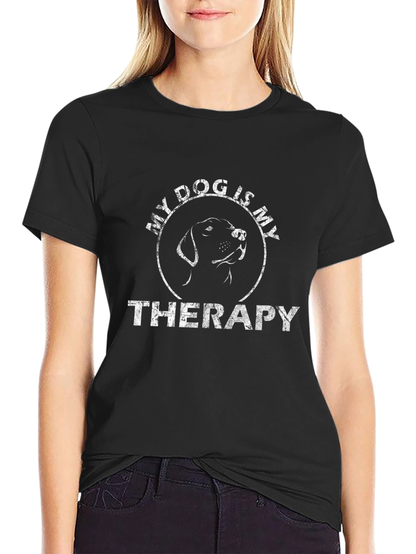 My Dog Is My Therapy Graphic T-Shirt - Black