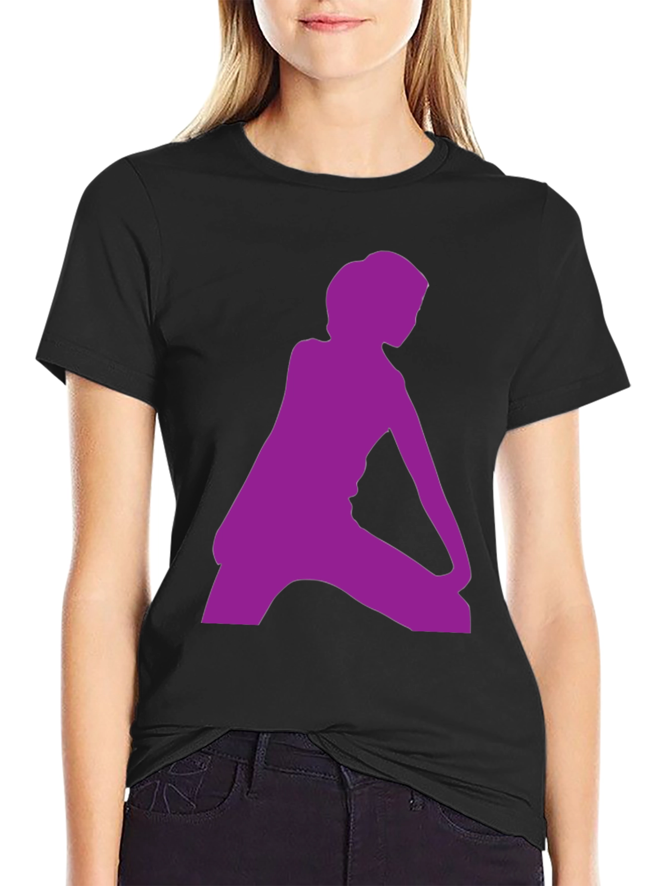 Black T-Shirt with Purple Silhouette Graphic