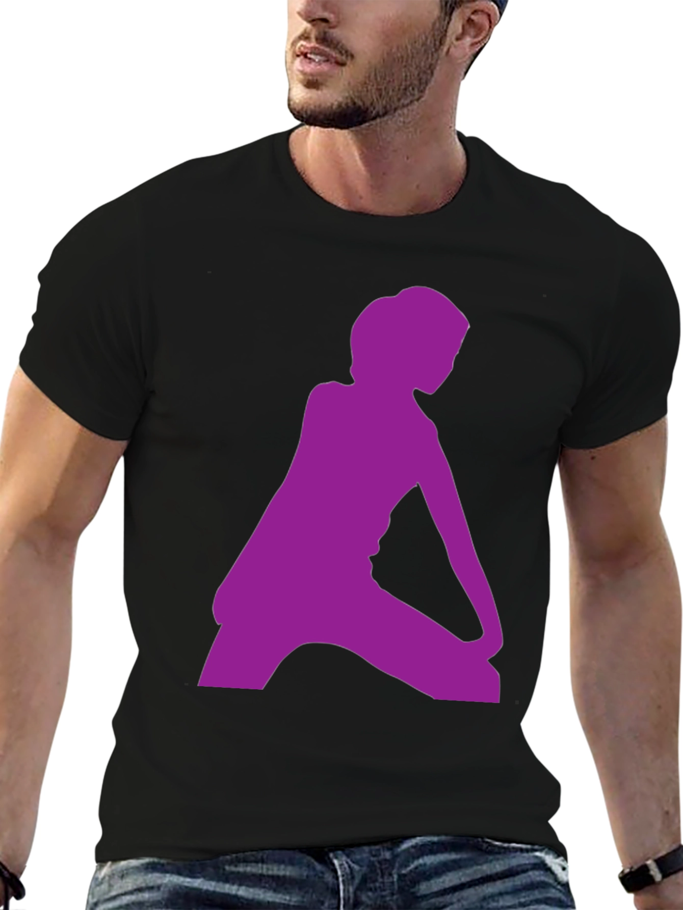 Black T-Shirt with Purple Silhouette Graphic