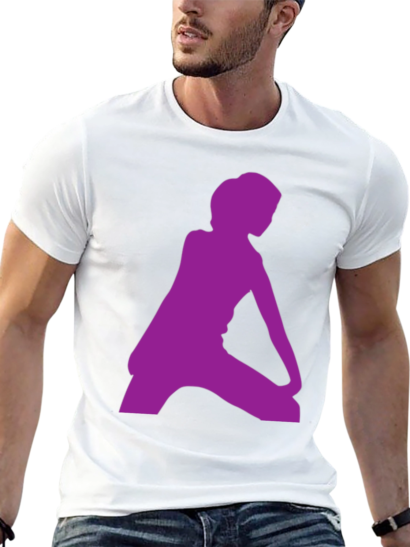 Black T-Shirt with Purple Silhouette Graphic