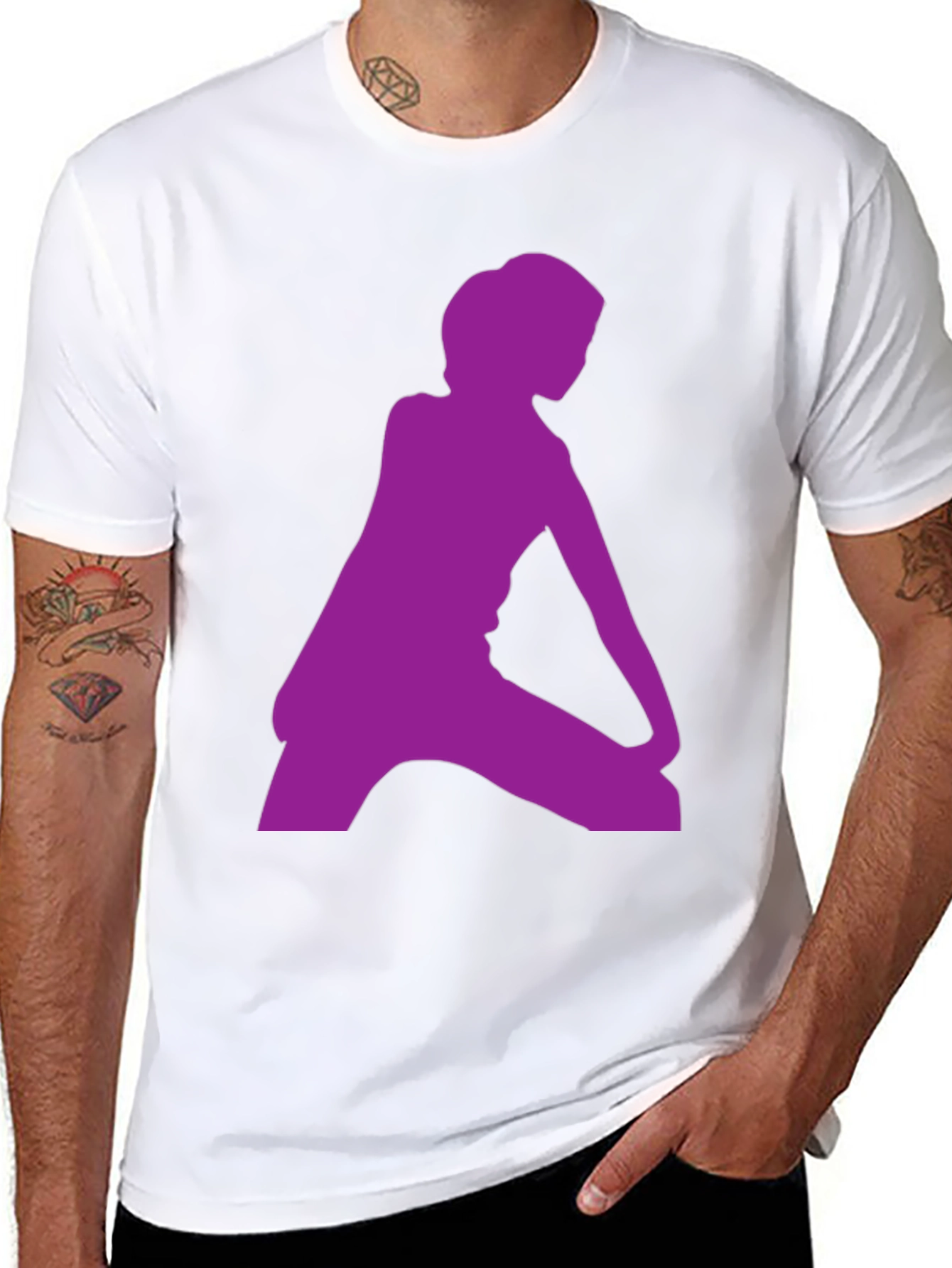 Black T-Shirt with Purple Silhouette Graphic