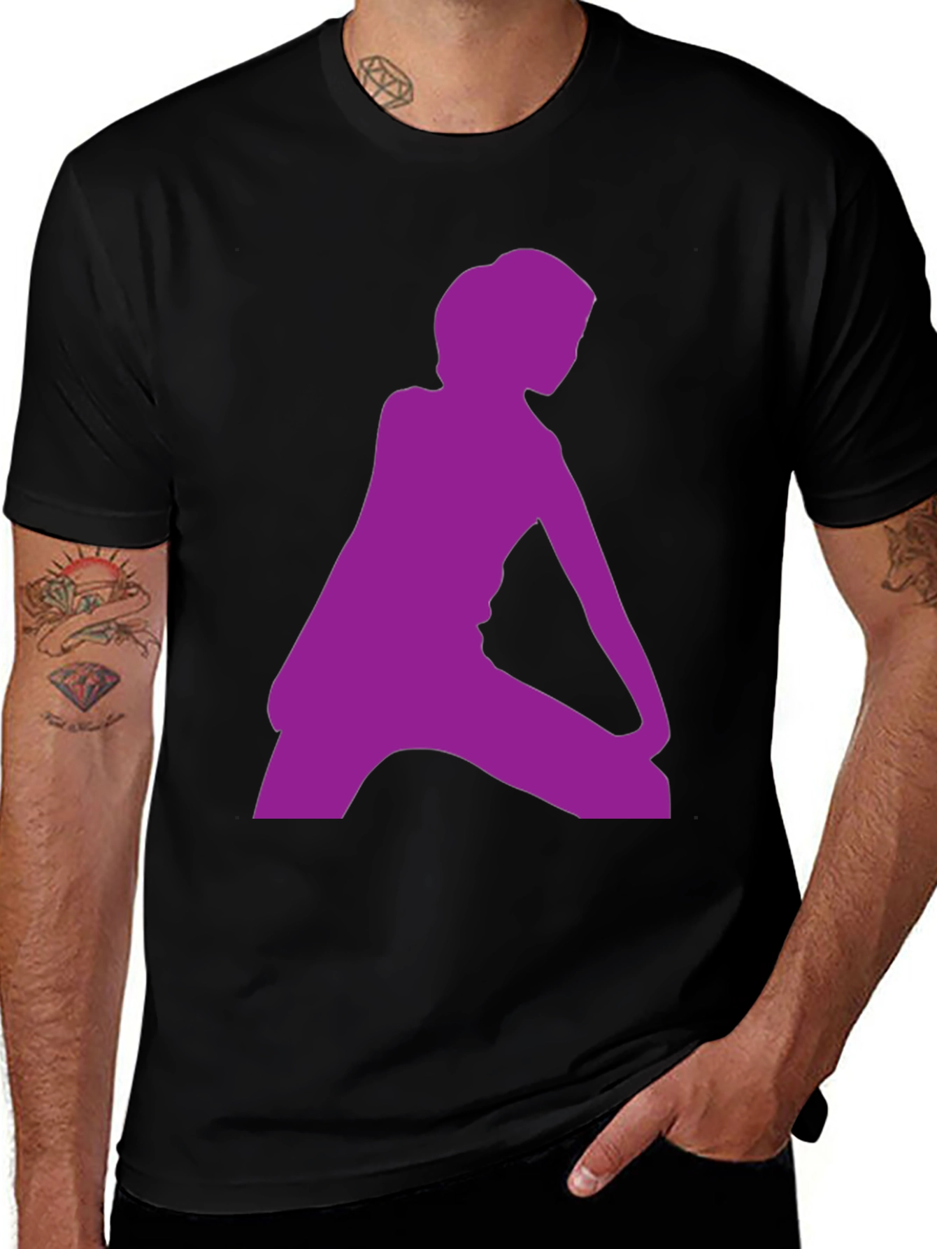 Black T-Shirt with Purple Silhouette Graphic