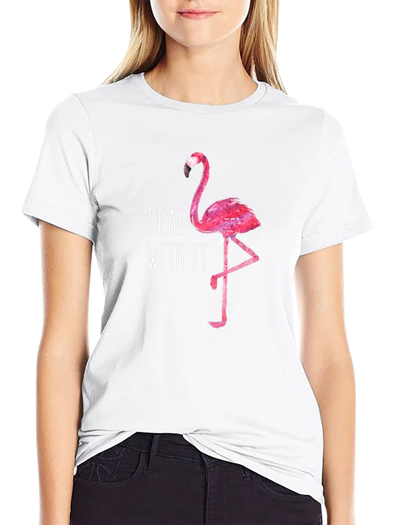 Deal With It Flamingo Graphic T-Shirt