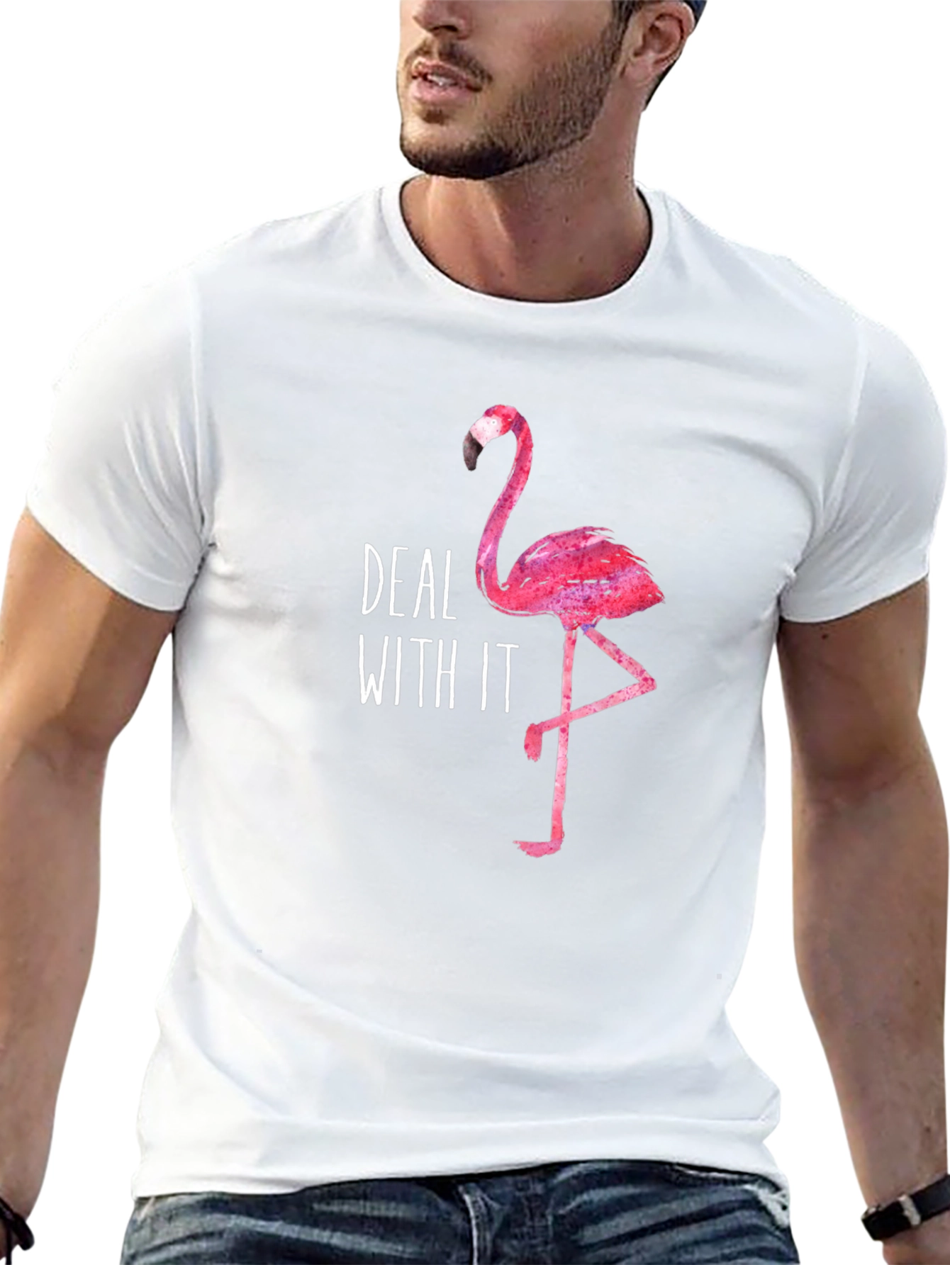 Deal With It Flamingo Graphic T-Shirt