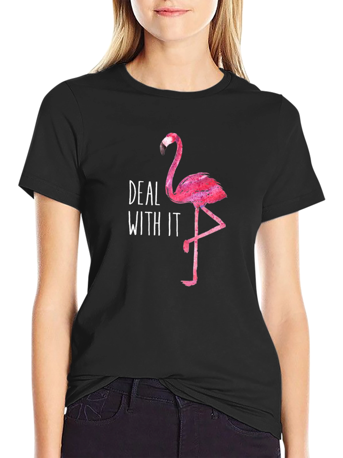 Deal With It Flamingo Graphic T-Shirt