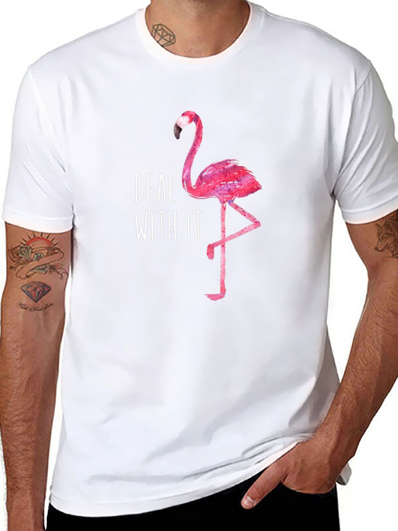 Deal With It Flamingo Graphic T-Shirt