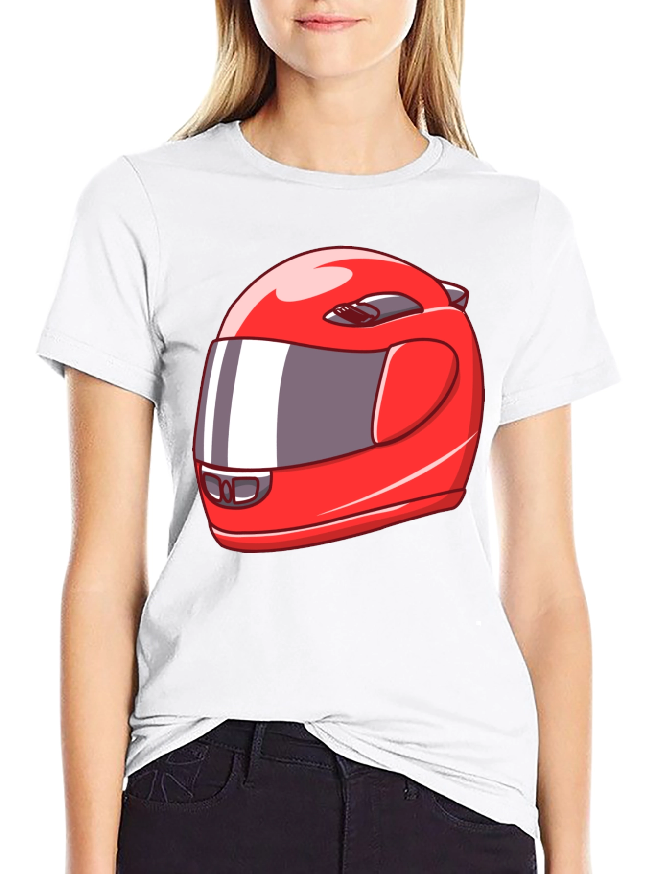 Cool Red Racing Helmet Graphic Black T-Shirt