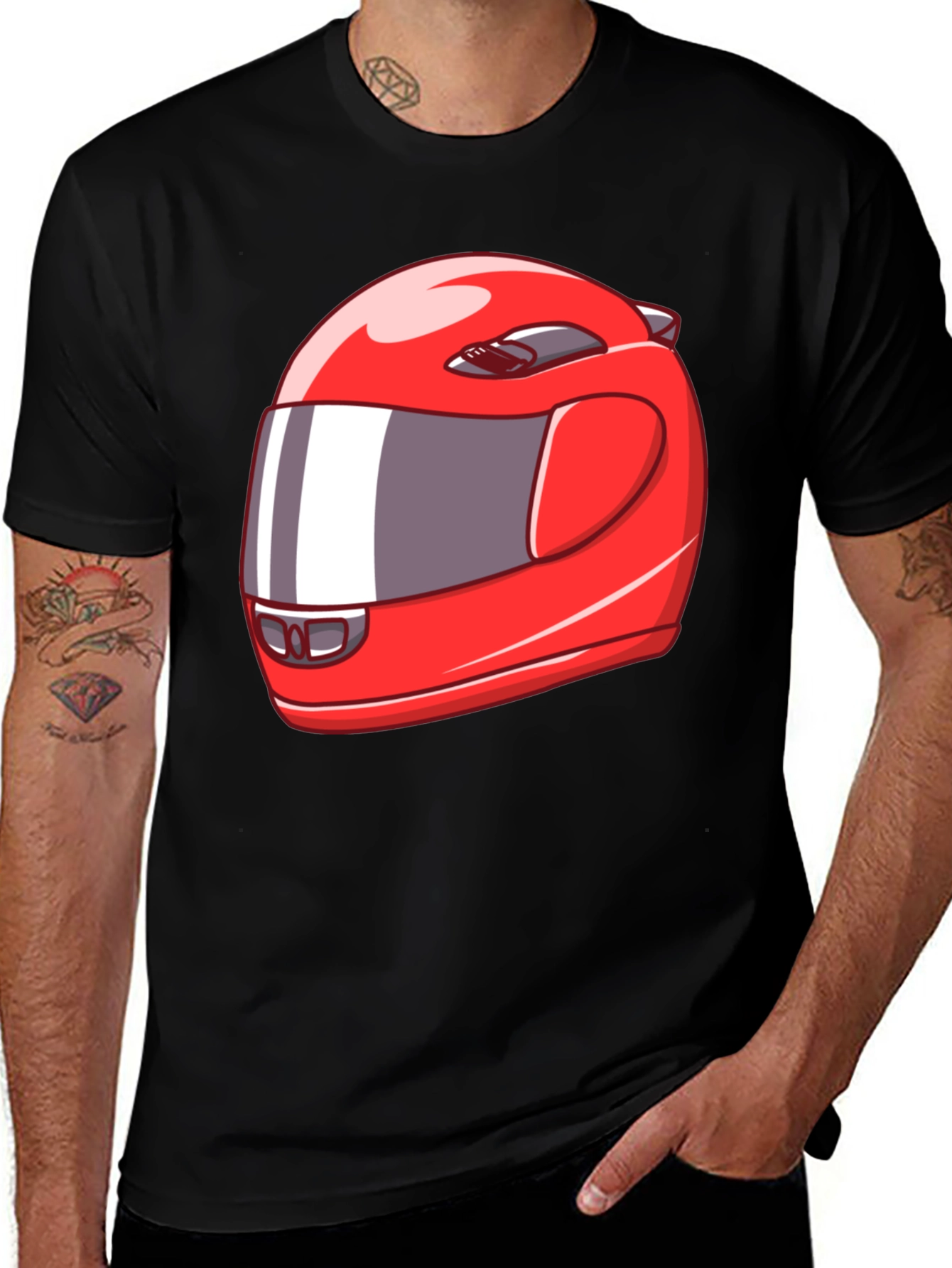 Cool Red Racing Helmet Graphic Black T-Shirt