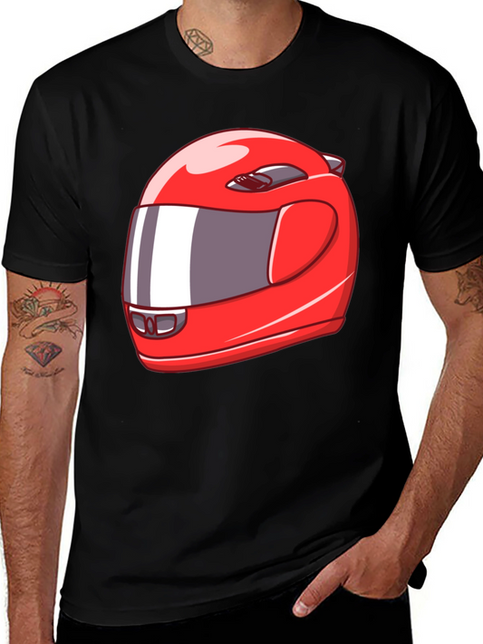 Cool Red Racing Helmet Graphic Black T-Shirt