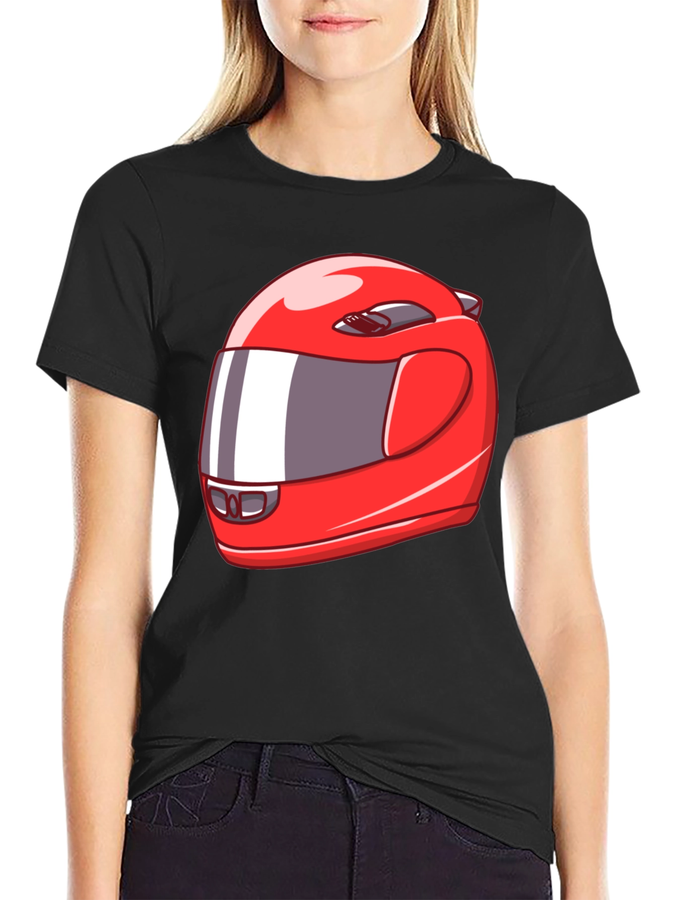 Cool Red Racing Helmet Graphic Black T-Shirt