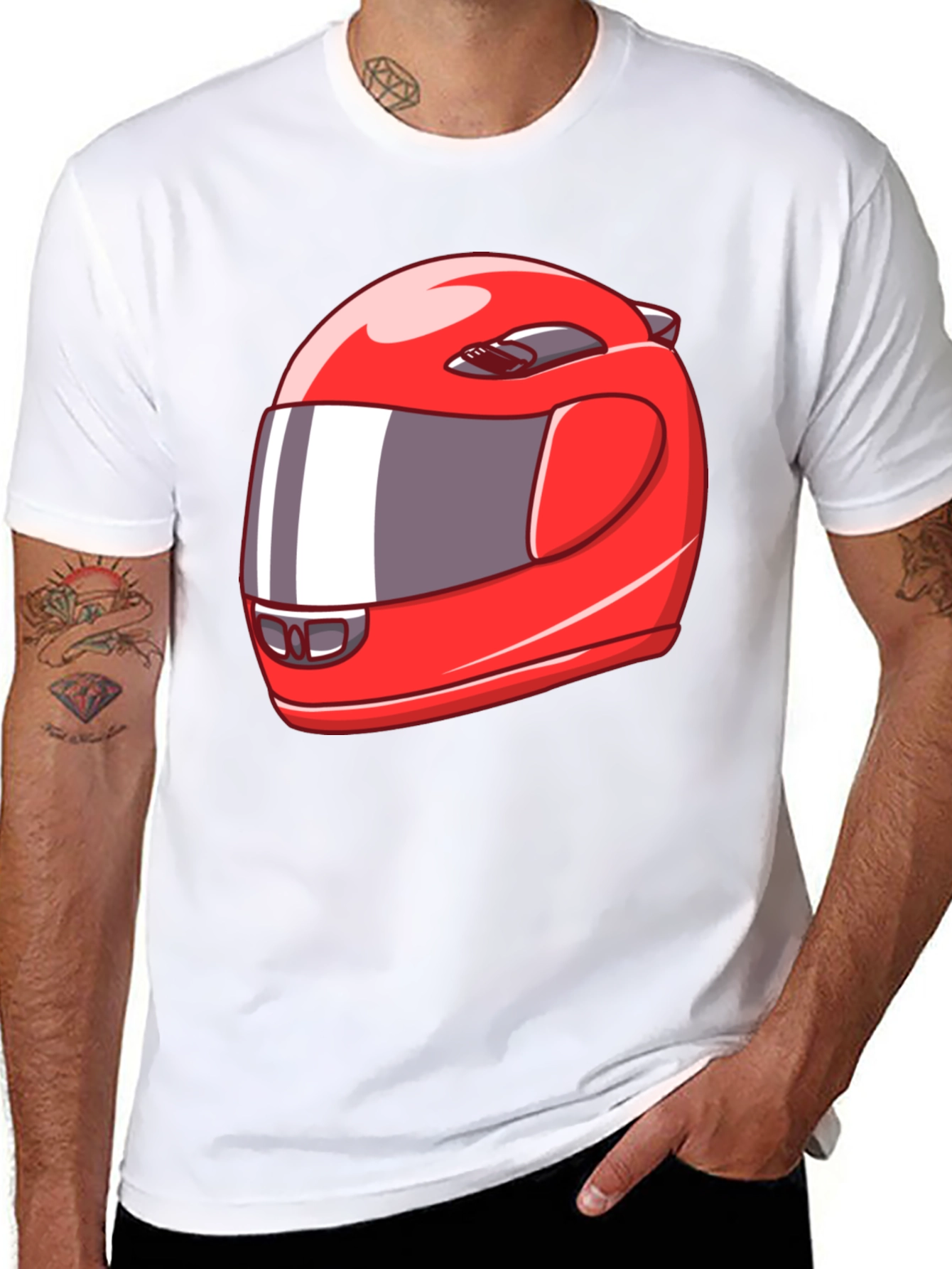 Cool Red Racing Helmet Graphic Black T-Shirt
