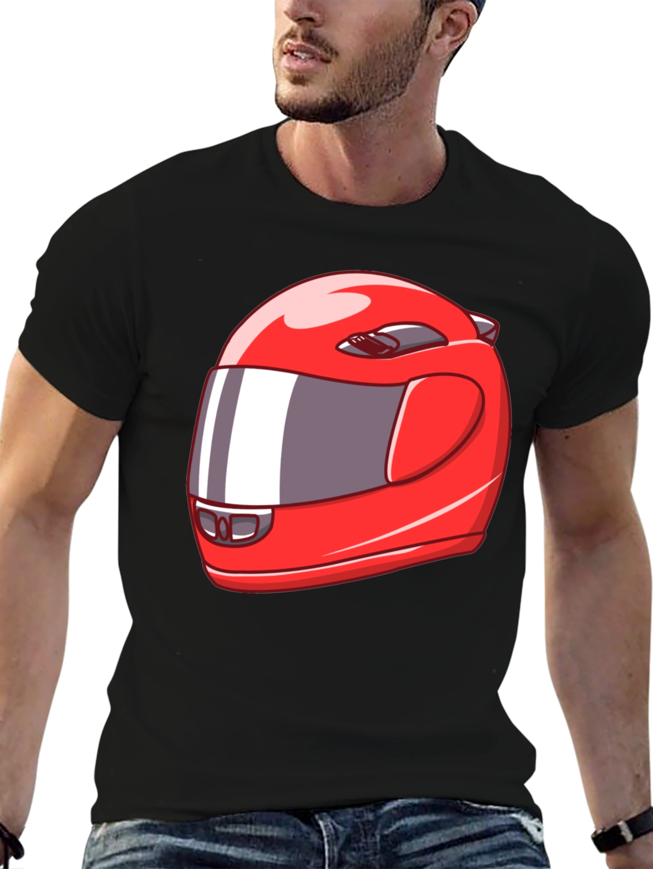 Cool Red Racing Helmet Graphic Black T-Shirt