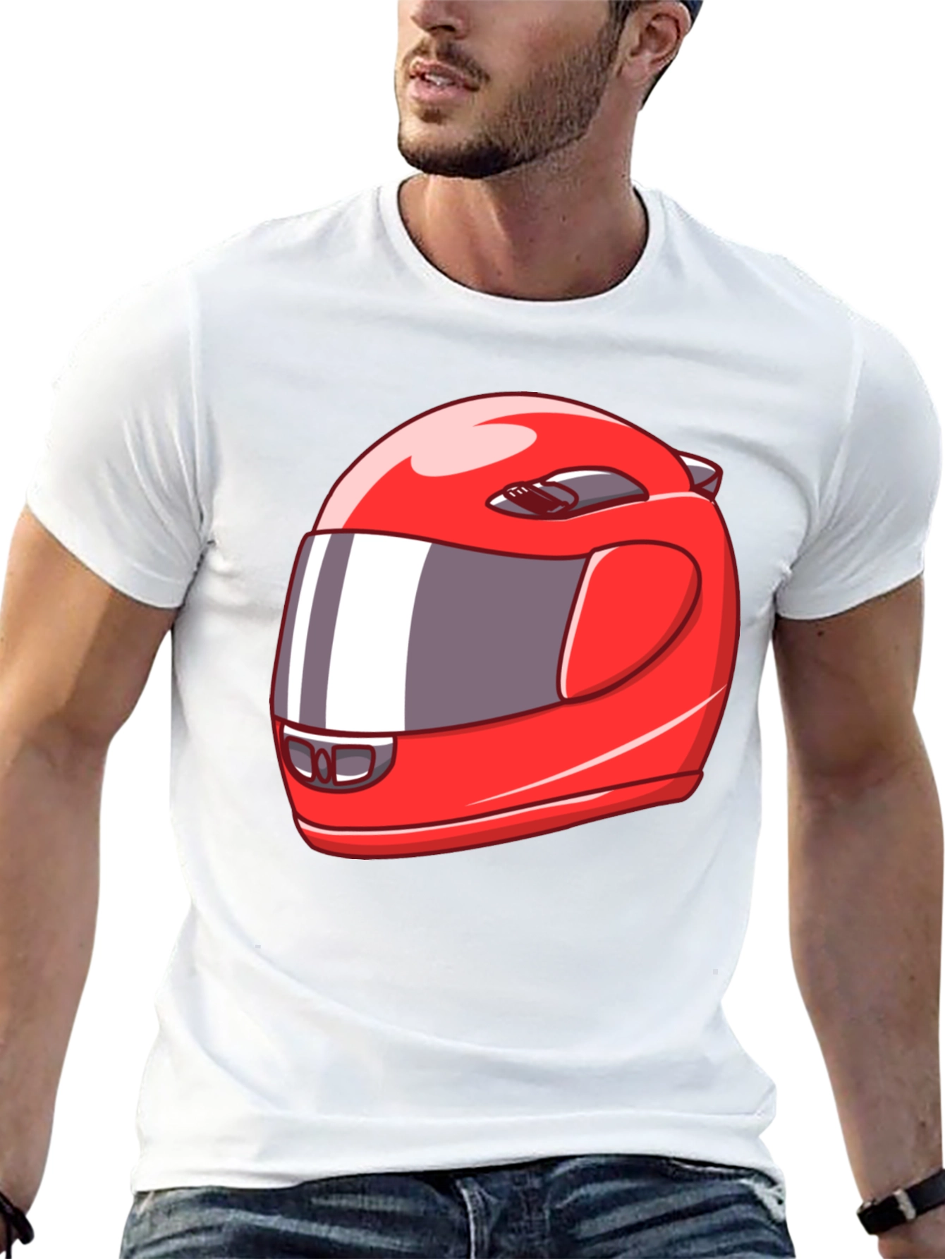 Cool Red Racing Helmet Graphic Black T-Shirt