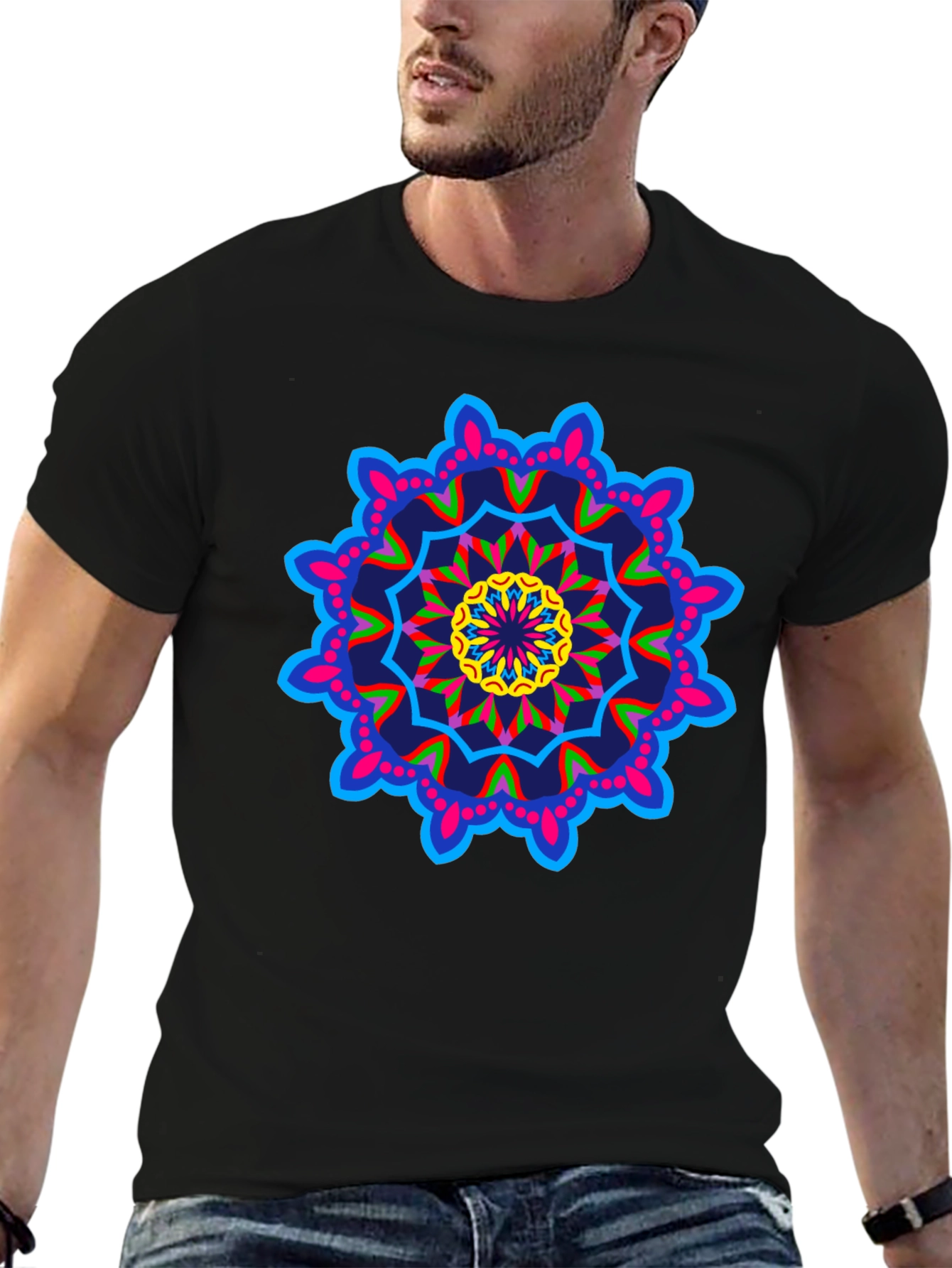 Vibrant Mandala Graphic Black T-Shirt