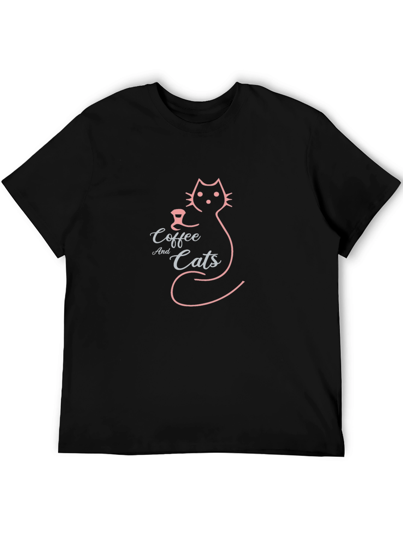 Coffee and Cats Graphic Tee - Black Cotton Blend