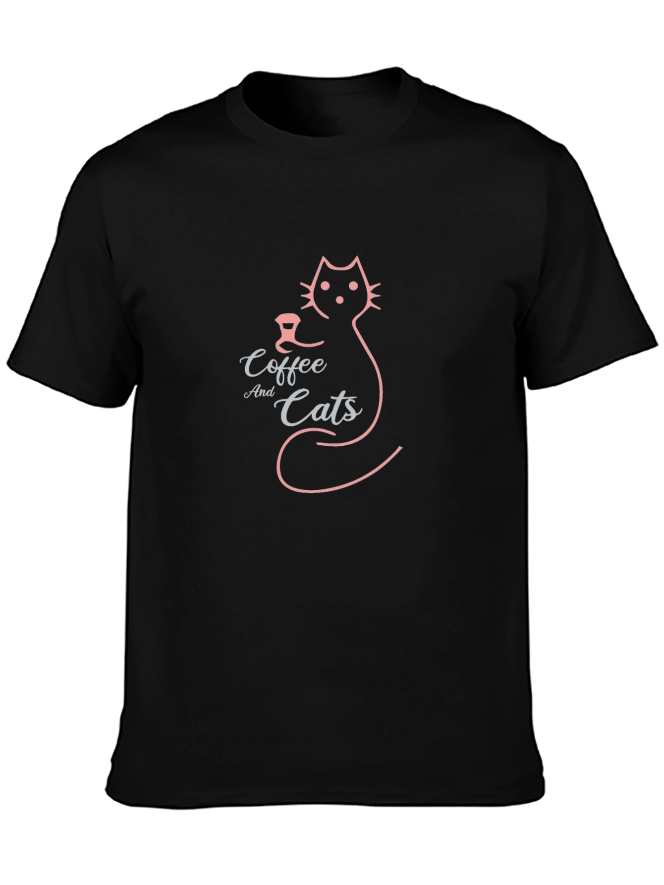 Coffee and Cats Graphic Tee - Black Cotton Blend