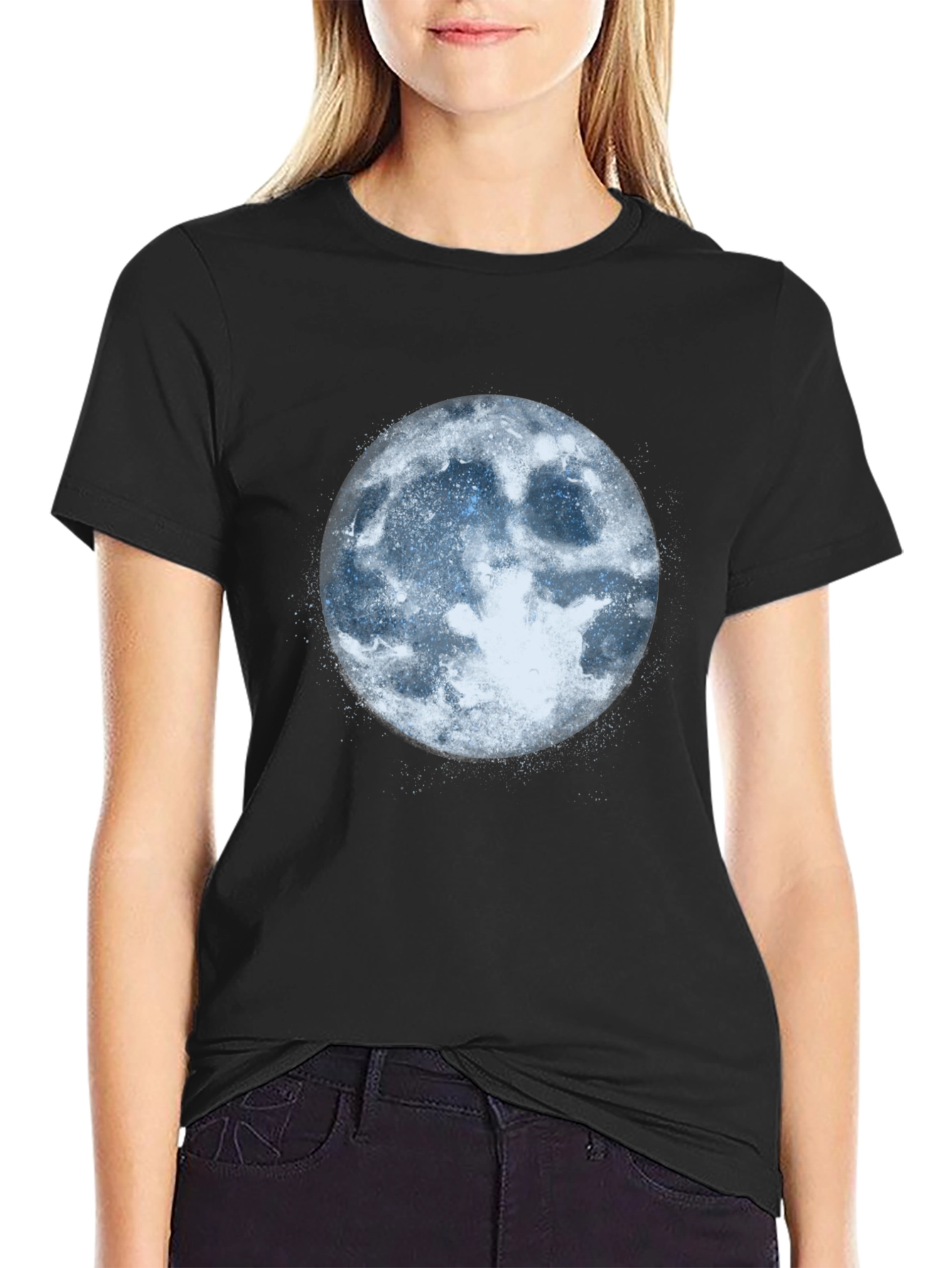 Mens Black T-Shirt with Moon Graphic