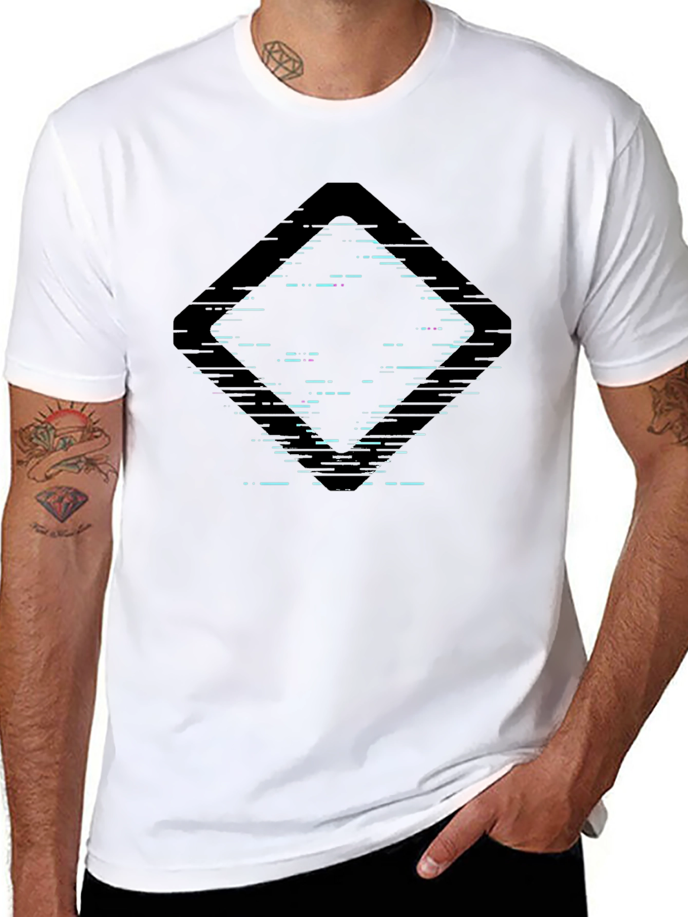 Abstract Glitch Diamond Black Graphic Tee