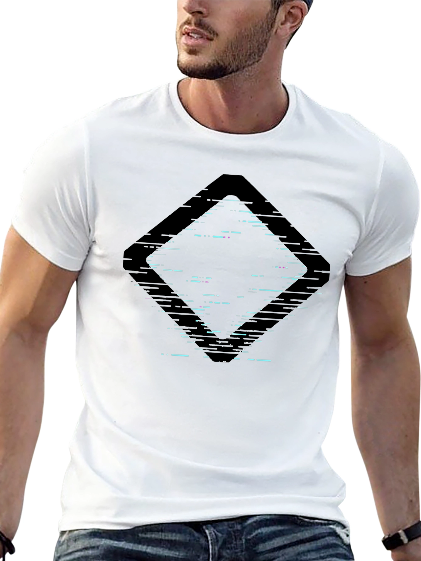 Abstract Glitch Diamond Black Graphic Tee