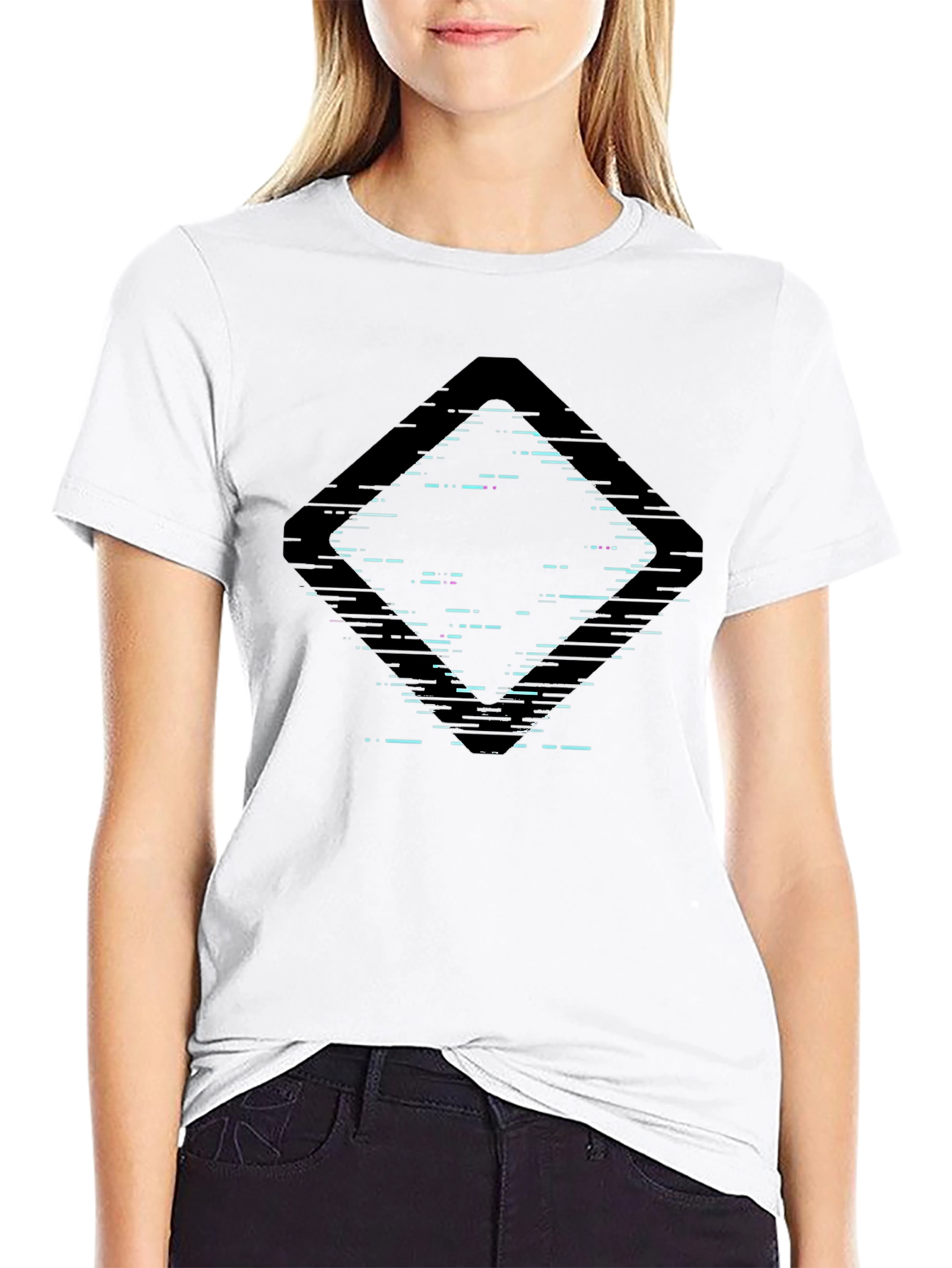 Abstract Glitch Diamond Black Graphic Tee
